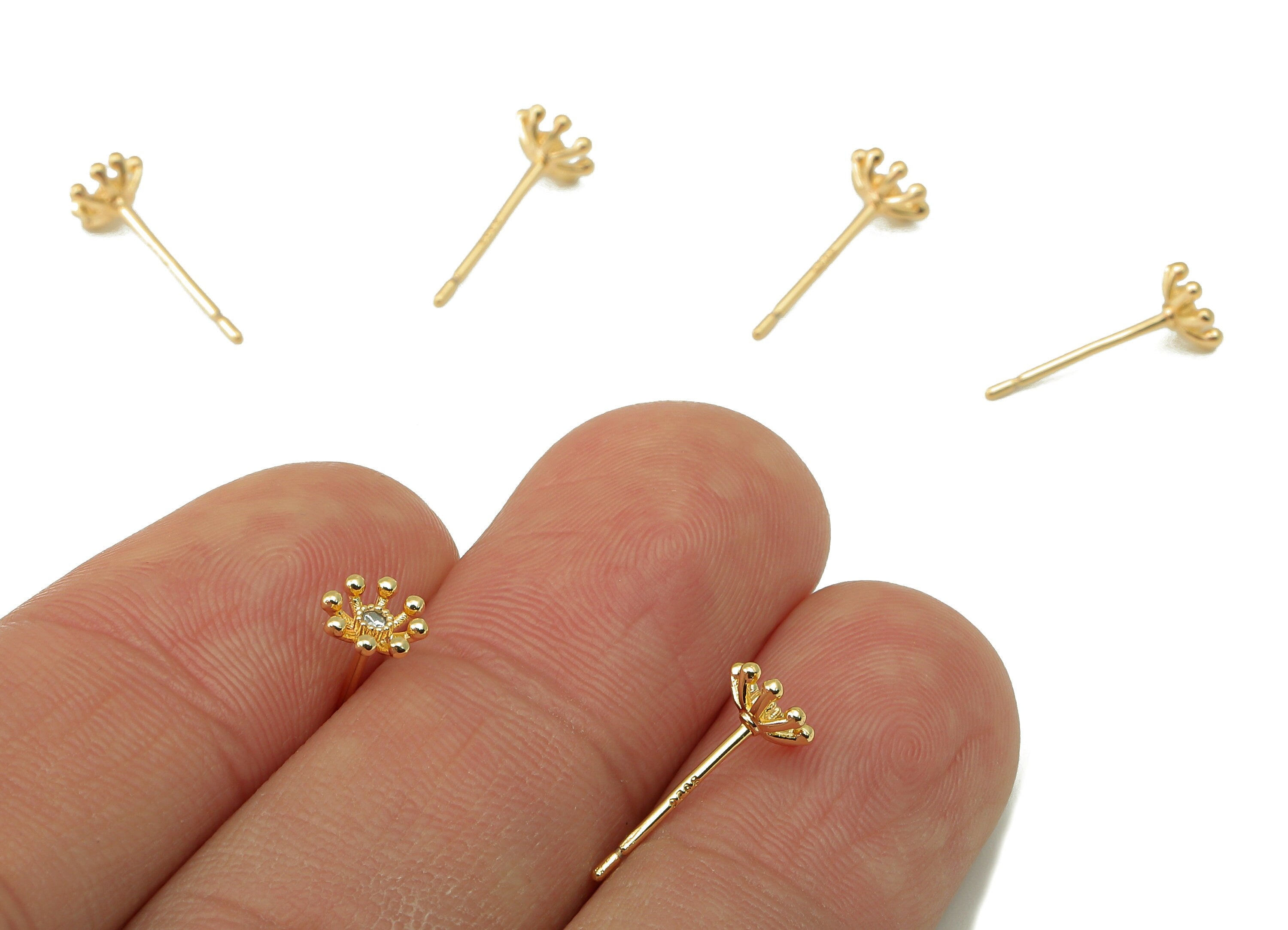 Brass Flower Earrings Stud - Mini Daisy with Cubic Zirconia Earring Post - Stud Earring - 18k real gold-plated brass-6x6x2mm- RGP6161 - DOMEDBAZAAR