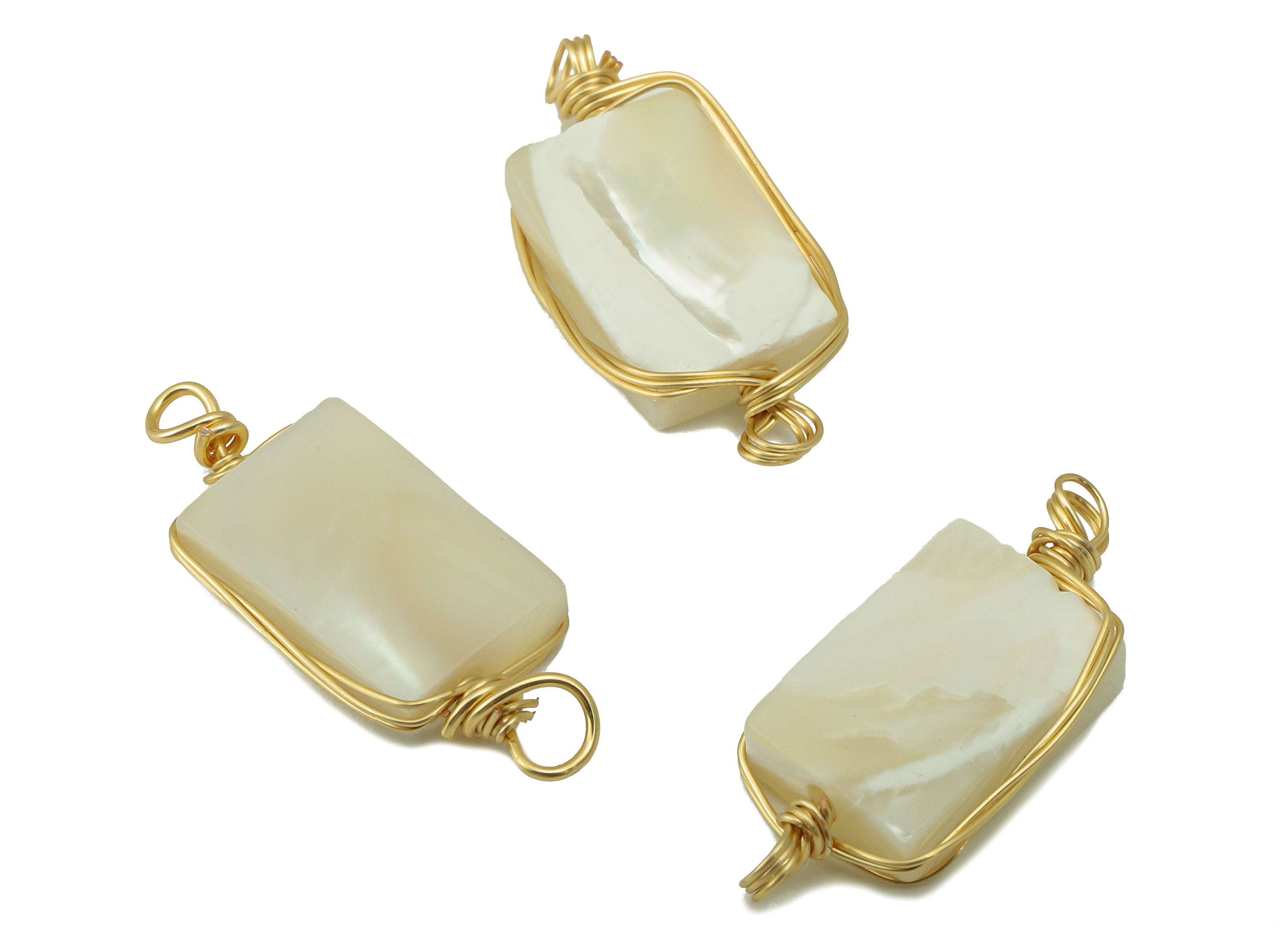 Shell Earring Charm - White mother of pearl Connector - Shell Earring Charm - Natural Stone - Gold Tone Plated -21.08x 8.8 x 2.78mm-NS1903 - DOMEDBAZAAR