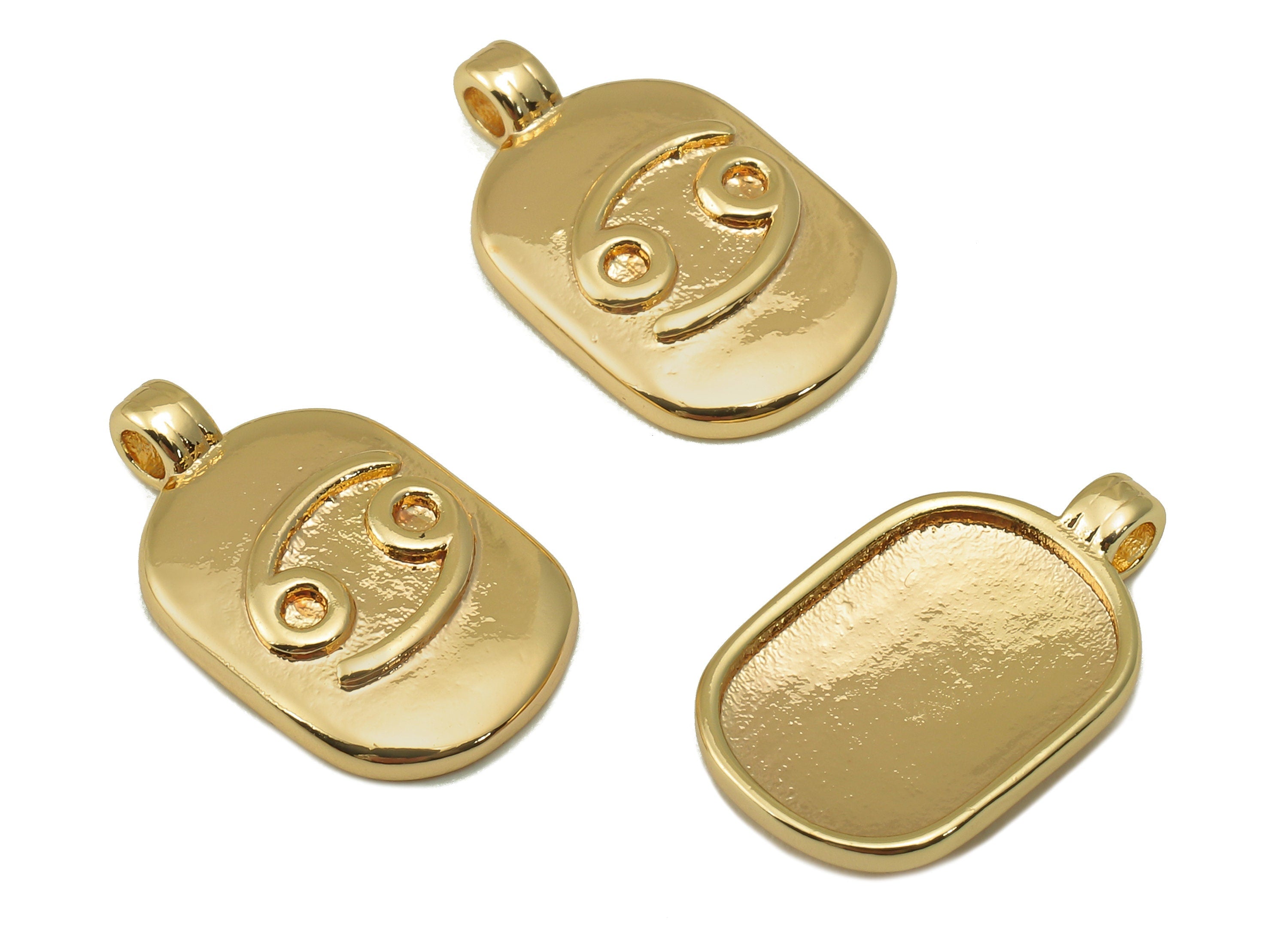 Brass Ellipse Earring Charm - Brass Constellation Earring -Textured Oval Cancer Pendant - For Necklace - JewelryMaking -18x11x2.7mm-RGP6669M - DOMEDBAZAAR