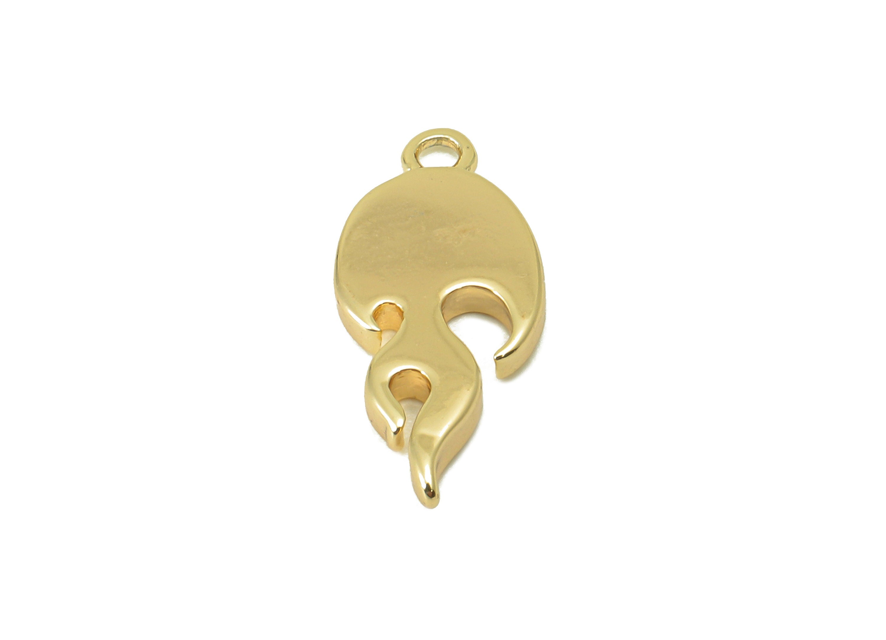 Brass Fire Earring Charm - Brass Burning Charm - Brass Flame Pendant - For Necklace - 18K Real Gold Plated -16.28 x 7.41 x 1.66mm- RGP6110 - DOMEDBAZAAR