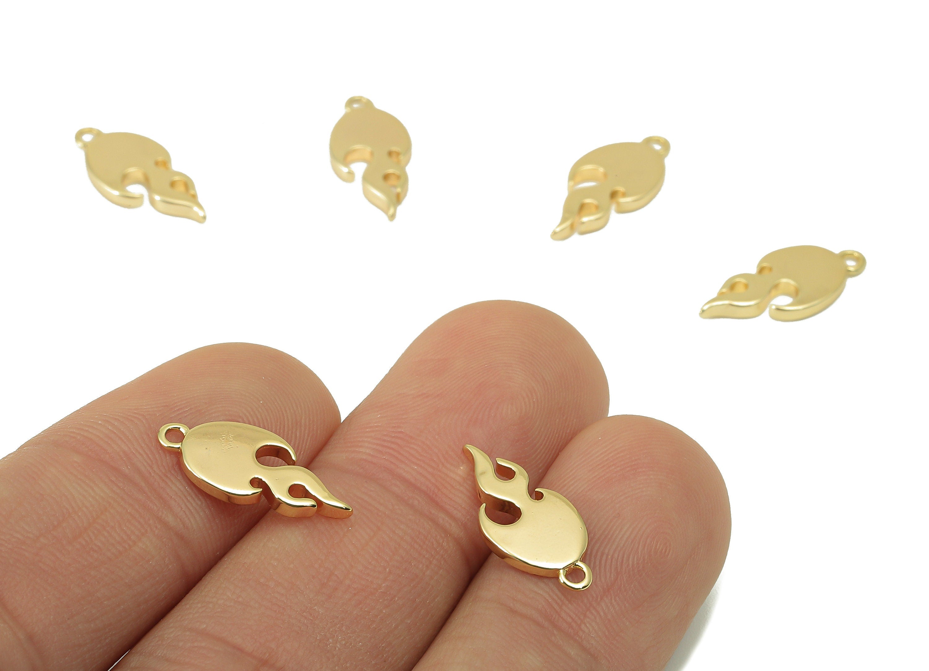 Brass Fire Earring Charm - Brass Burning Charm - Brass Flame Pendant - For Necklace - 18K Real Gold Plated -16.28 x 7.41 x 1.66mm- RGP6110 - DOMEDBAZAAR