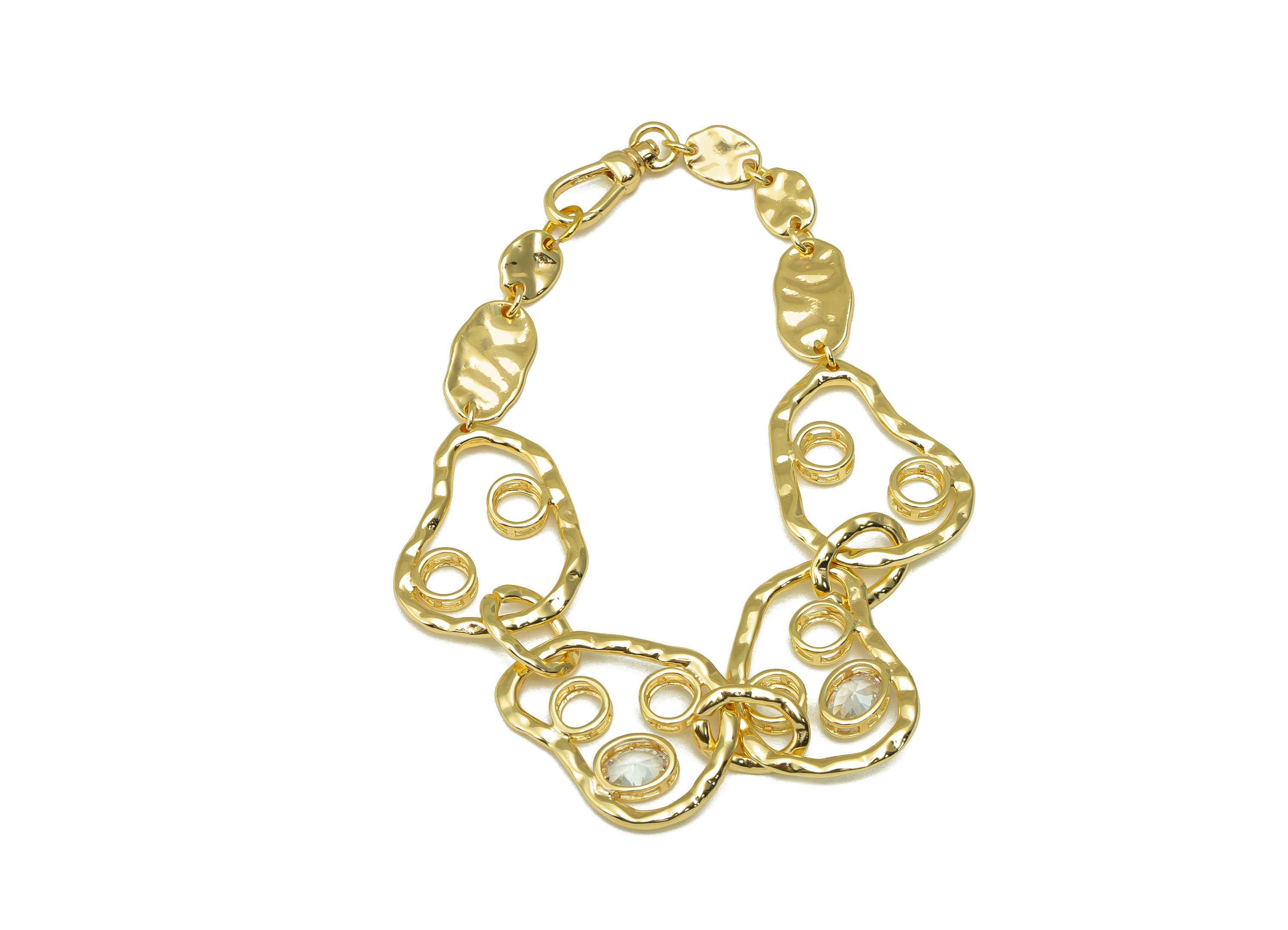 Brass Irregular Bracelet - Brass Hammered CZ Bracelet- Cubic Zircon Bracelet - Jewelry Supplies - 18K Real Gold Plated -196x21x3mm- RGP6484 - DOMEDBAZAAR