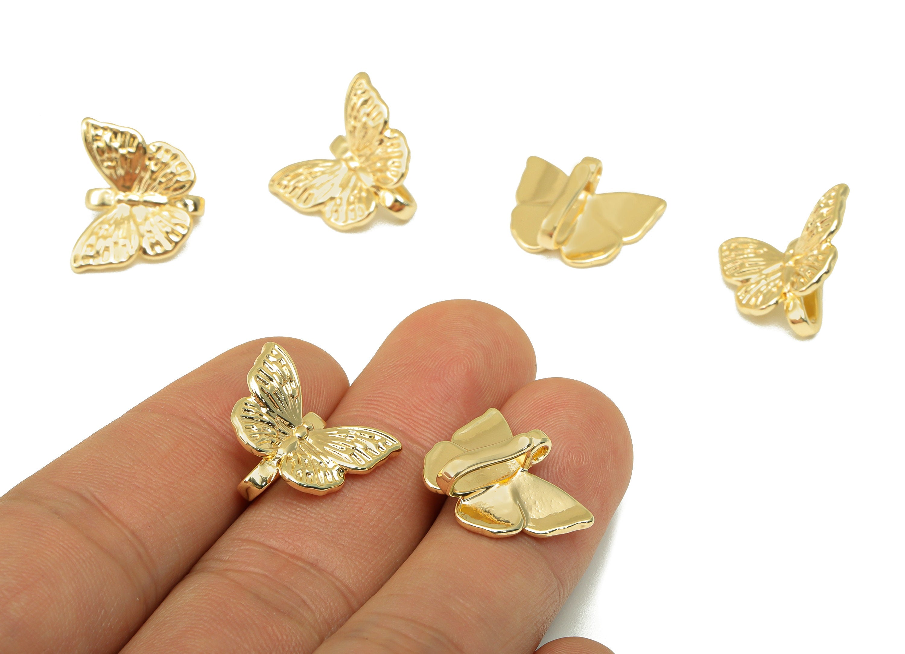 Brass Butterfly Hook - Gold Butterfly Hook with Loop - Brass Animal with Hook - 18k Real Gold Plated - 13.97x 18.65 x 1.46mm- RGP6487 - DOMEDBAZAAR