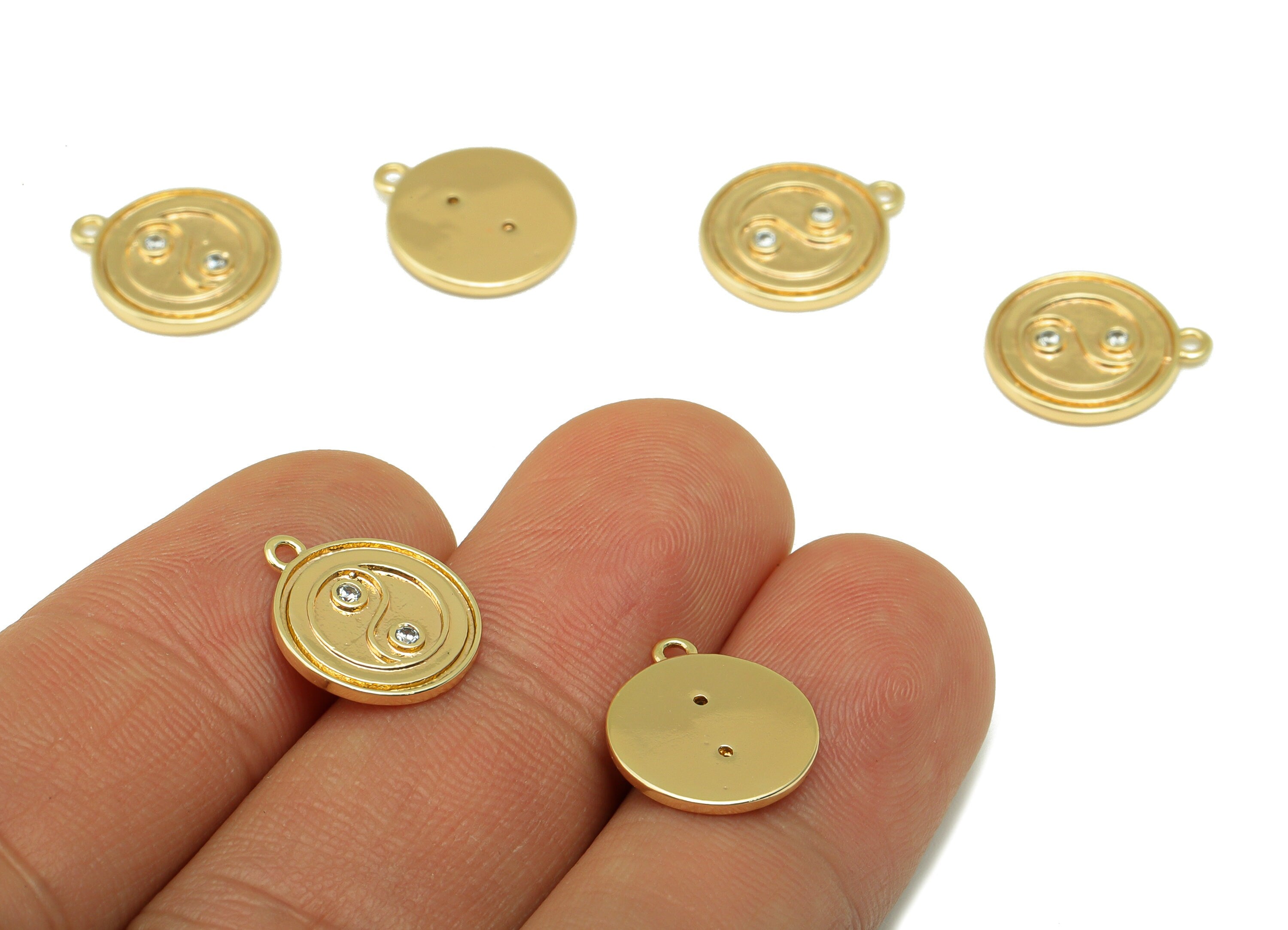 Brass yin yang Earring - Brass Gold yin yang Pendant - Cubic Zircon -CZ Necklace Charm -18K Real Gold Plated - 14.22x12.28x 1.58mm- RGP6510 - DOMEDBAZAAR