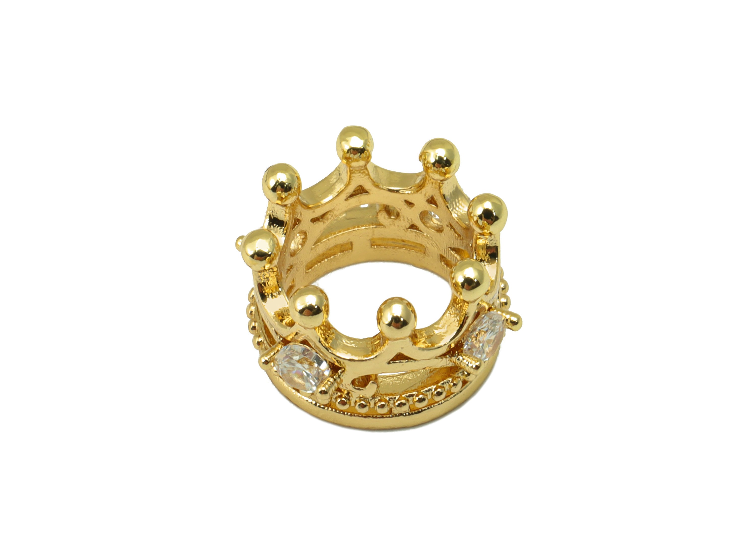 Brass Crown Bead - Brass Cubic Zirconia Hollow Pendant - CZ Crown For Necklace Spacer - 18K Real Gold Plated - 13.32x 7.88x 1.72mm - RGP6676 - DOMEDBAZAAR