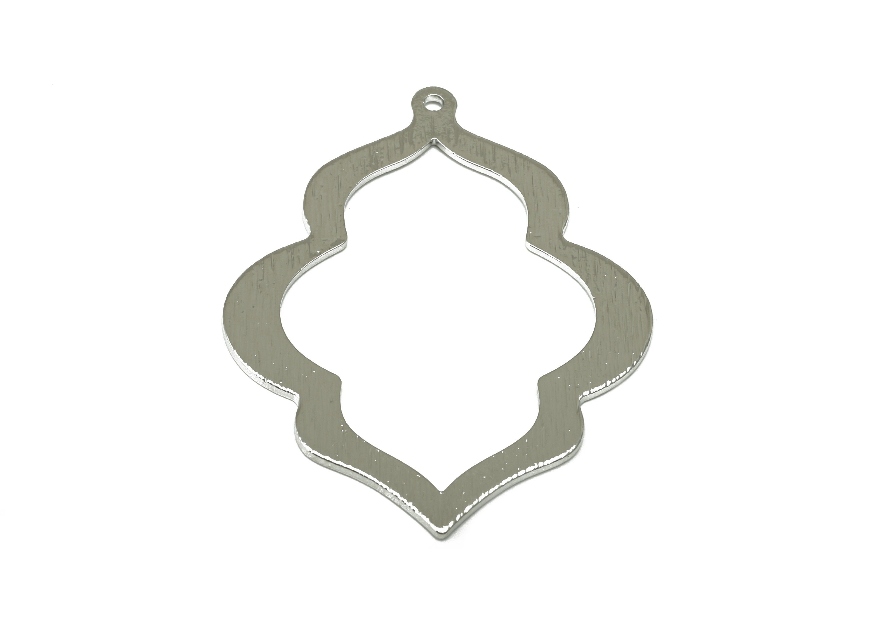 Brass Geometry Earring Charms - Brass Textured Geometry Pendant - Earring Findings - Silver Tone Plated Brass - 49.23x38.14x1.02mm - PP1836S - DOMEDBAZAAR