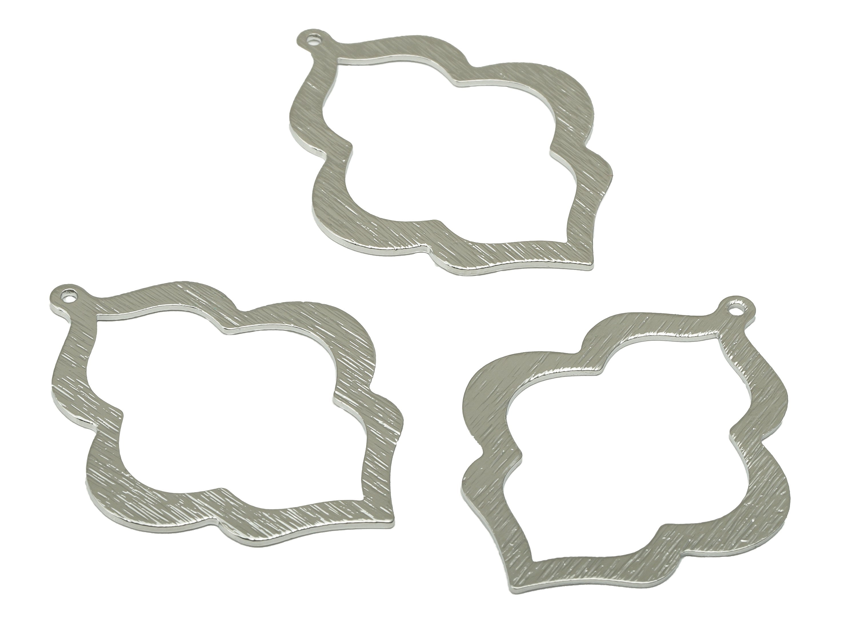 Brass Geometry Earring Charms - Brass Textured Geometry Pendant - Earring Findings - Silver Tone Plated Brass - 49.23x38.14x1.02mm - PP1836S - DOMEDBAZAAR