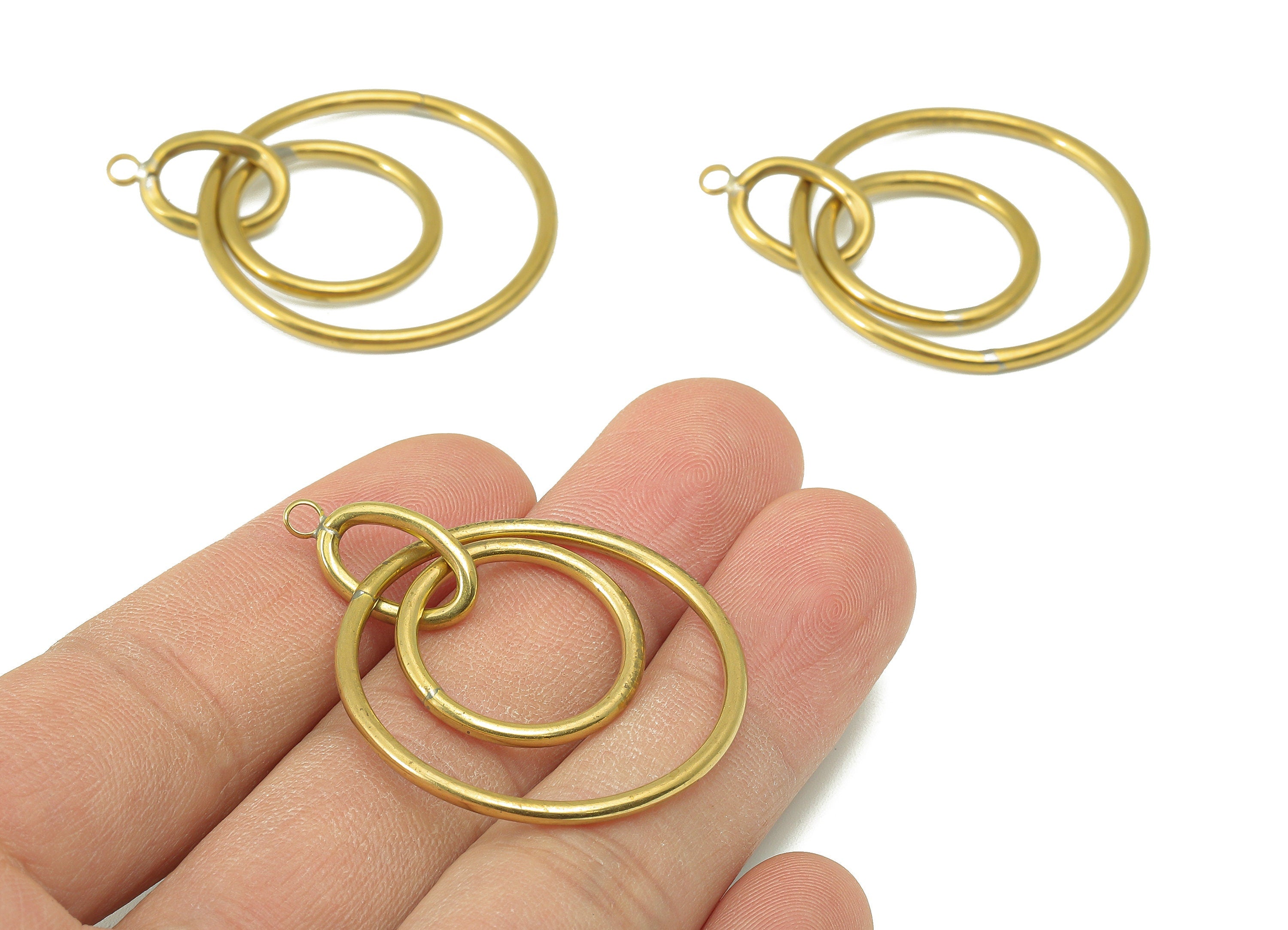 Brass Round Earring Charms - Raw Brass Ellipse Pendant - Double Circle Links Charms - For Necklace - 48.47x 34.94 x 1.97mm - PP8286 - DOMEDBAZAAR