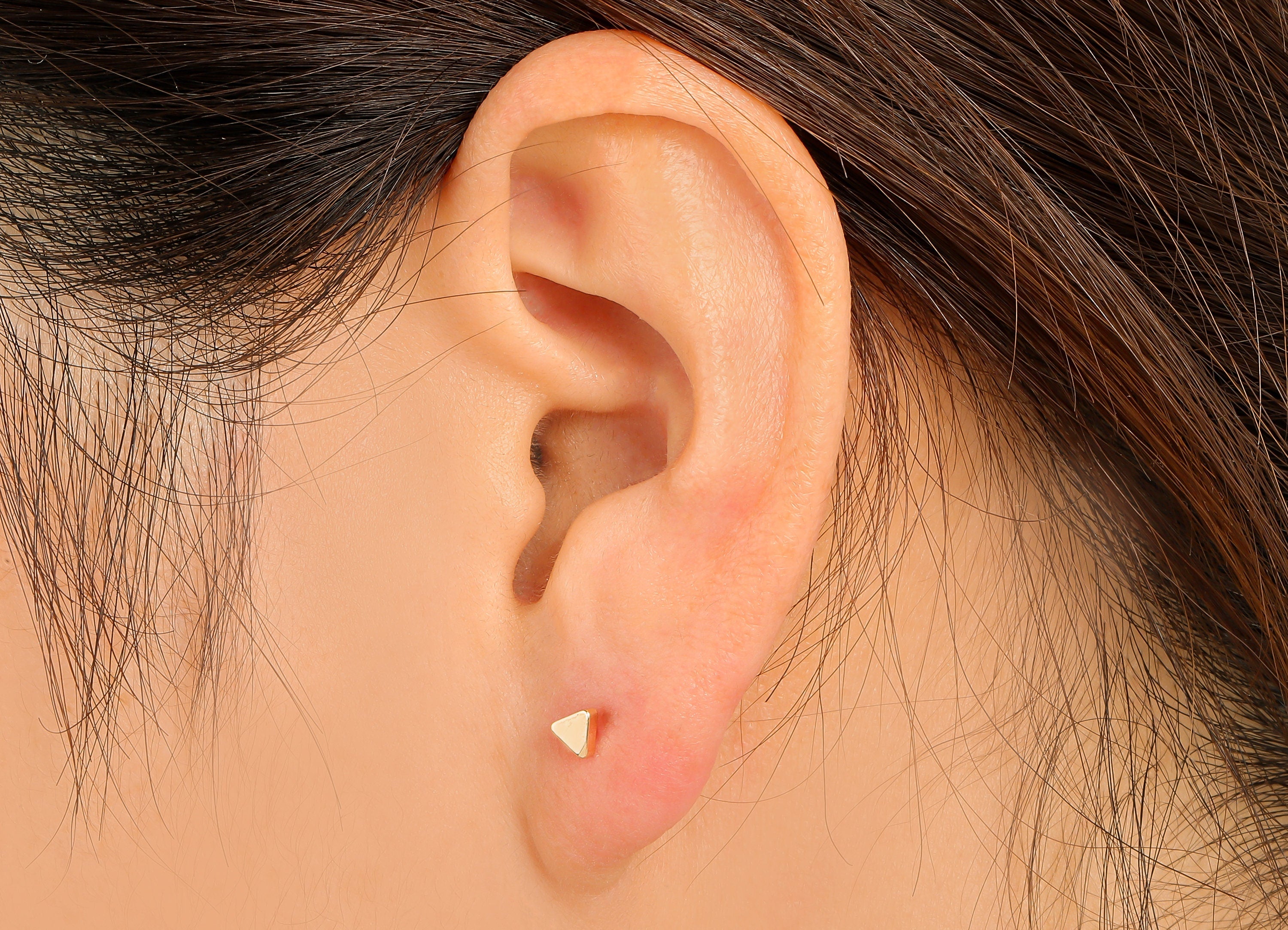 Brass Minimalist Triangle Earring Stud - Gold Triangle Earring - Geometric Equilateral Earring Post- 18K Real Gold Plated - 4x4x1mm-RGP6192 - DOMEDBAZAAR