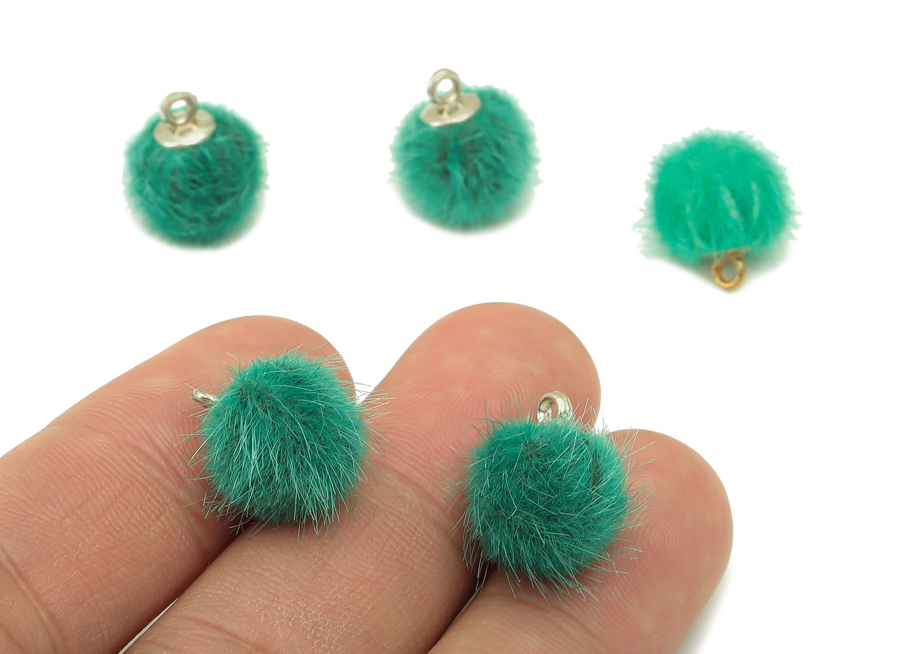Pom Pom Earring Charms - Fur Ball Pendant - Aluminum Alloy - Earring Findings - Jewelry Accessories - 15 x 10 x 10mm - TT1001CRS - DOMEDBAZAAR