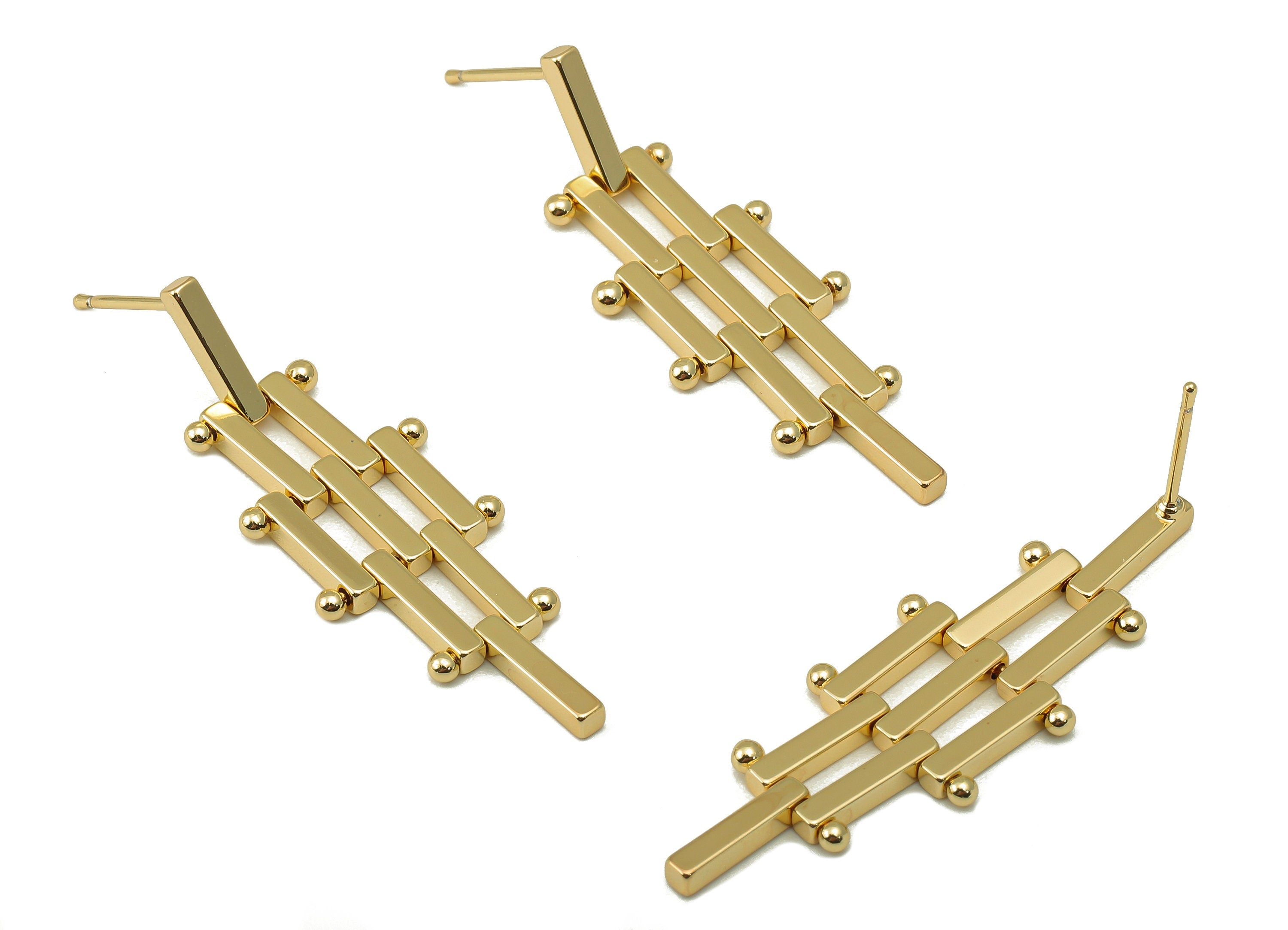 Brass Tassel Stud Earring - Metal Tassel Earring Post - Gold Geometry Tassel Earring Post - 18K Real Gold Plating -43x14x2mm- RGP6194 - DOMEDBAZAAR