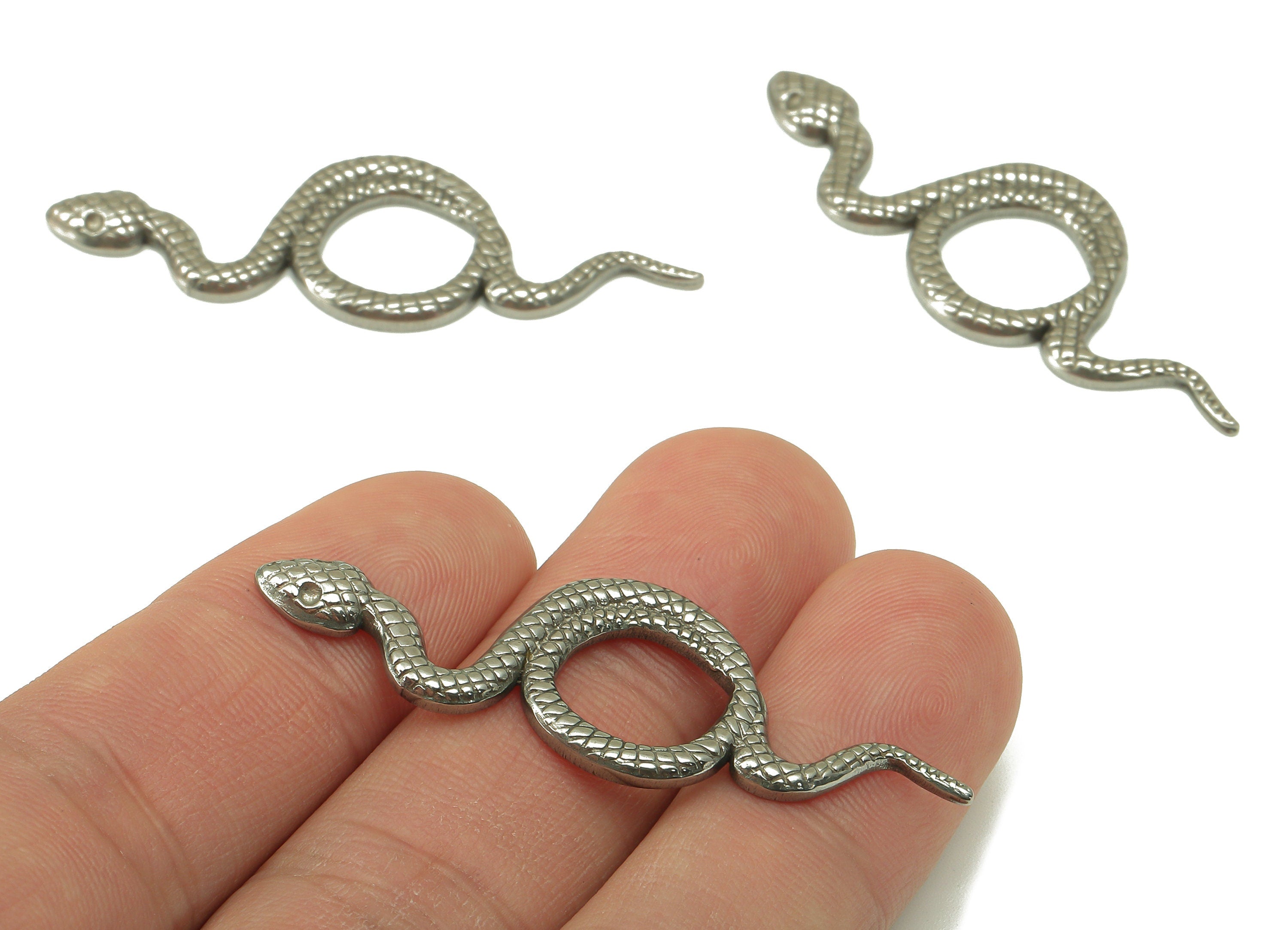 Stainless Steel Snake Earring Charms - Stainless Steel Snake - 304 Stainless Steel- Steel Textured Animal Charm - 49.28x17.42x 2mm - SS1420 - DOMEDBAZAAR