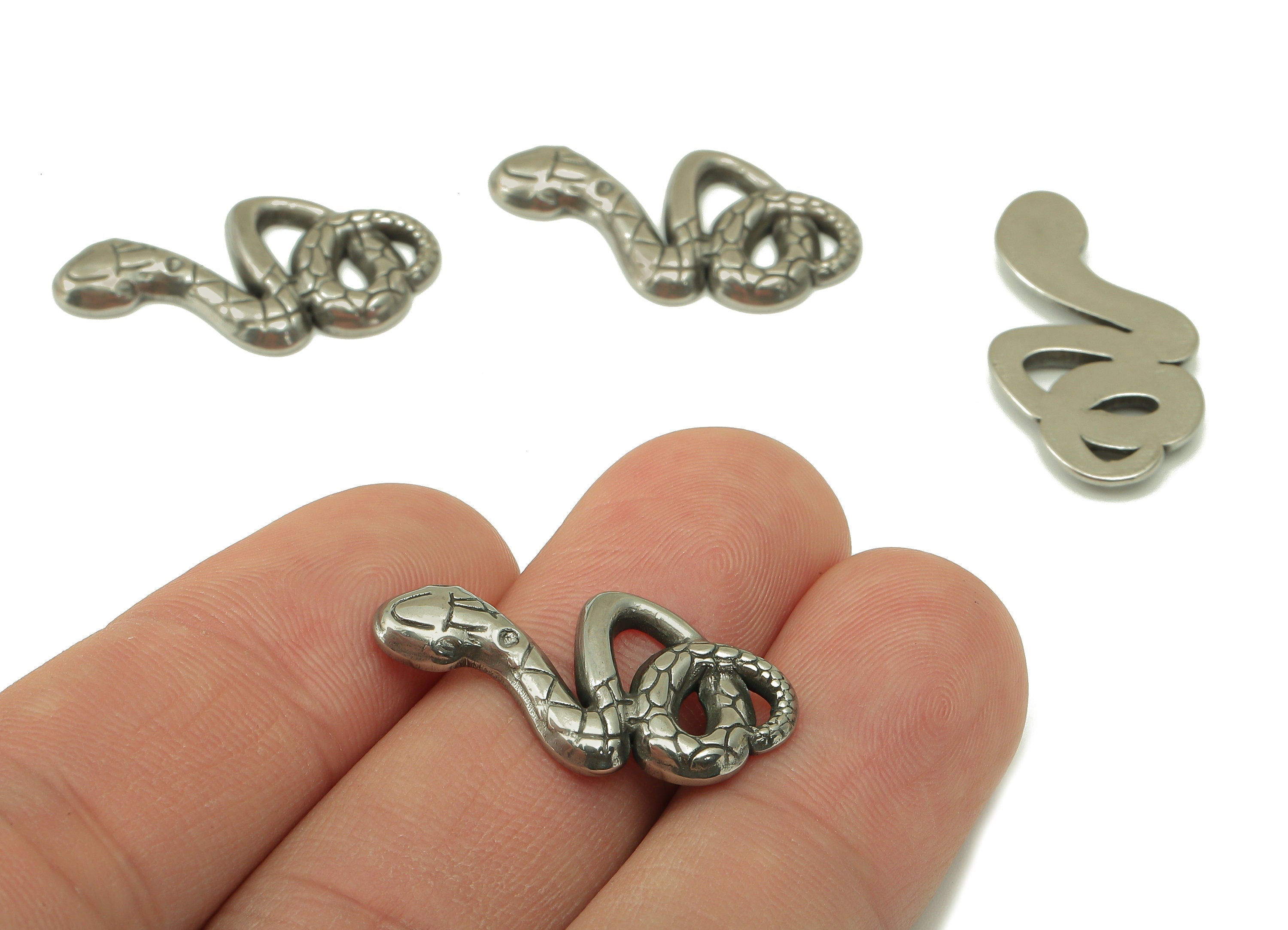 Stainless Steel Snake Earring Charms - Stainless Steel Snake - 304 Stainless Steel- Steel Textured Animal Charm - 34.83x18.26x2.4mm - SS1422 - DOMEDBAZAAR