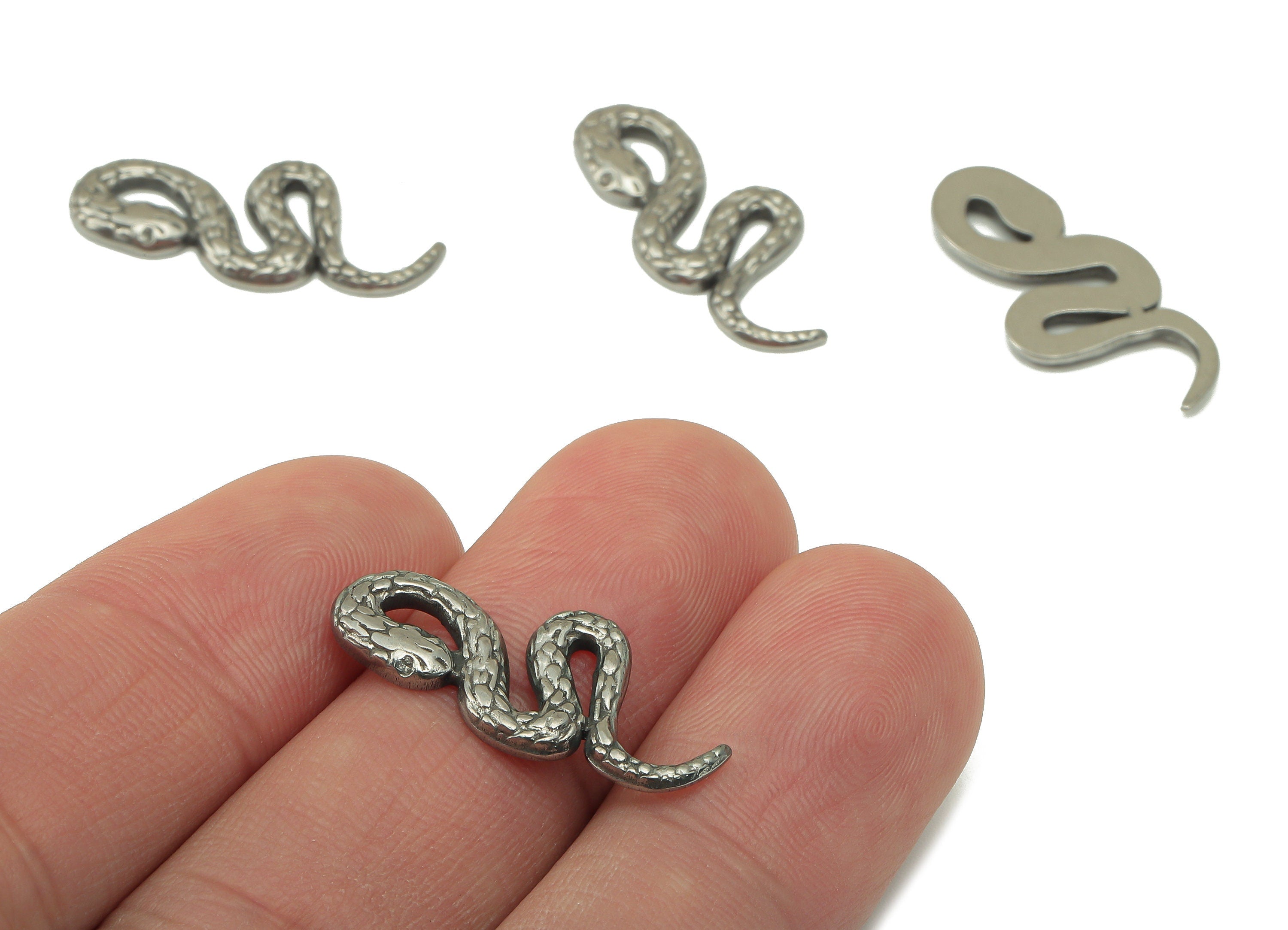 Stainless Steel Snake Earring Charms - Stainless Steel Snake - Steel Snake - Steel Textured Animal Charm -25.43 x 11.6 x 1.77mm - SS1425 - DOMEDBAZAAR
