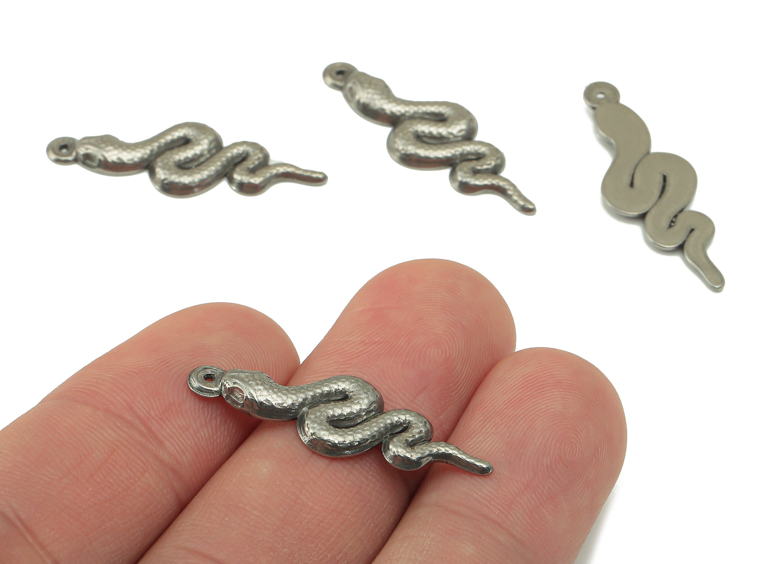 Stainless Steel Snake Earring Charms - Stainless Steel Snake - Steel Snake Pendant- Steel Textured Animal Charm -30.97x10.7x 2.26mm - SS1426 - DOMEDBAZAAR