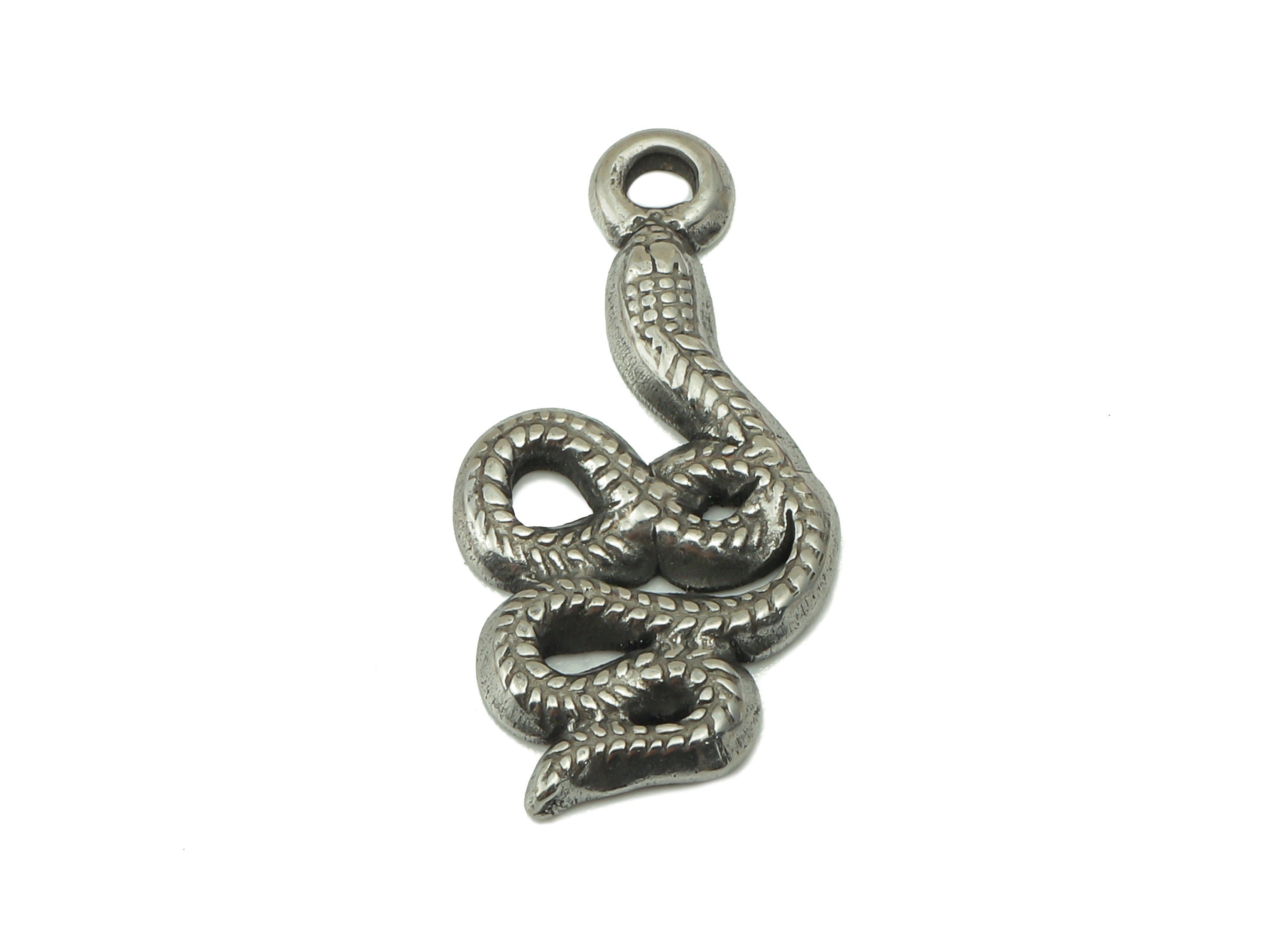 Stainless Steel Snake Earring Charms - Stainless Steel Snake - Steel Snake Pendant- Steel Textured Animal Charm -23.87x11.77x1.83mm - SS1427 - DOMEDBAZAAR
