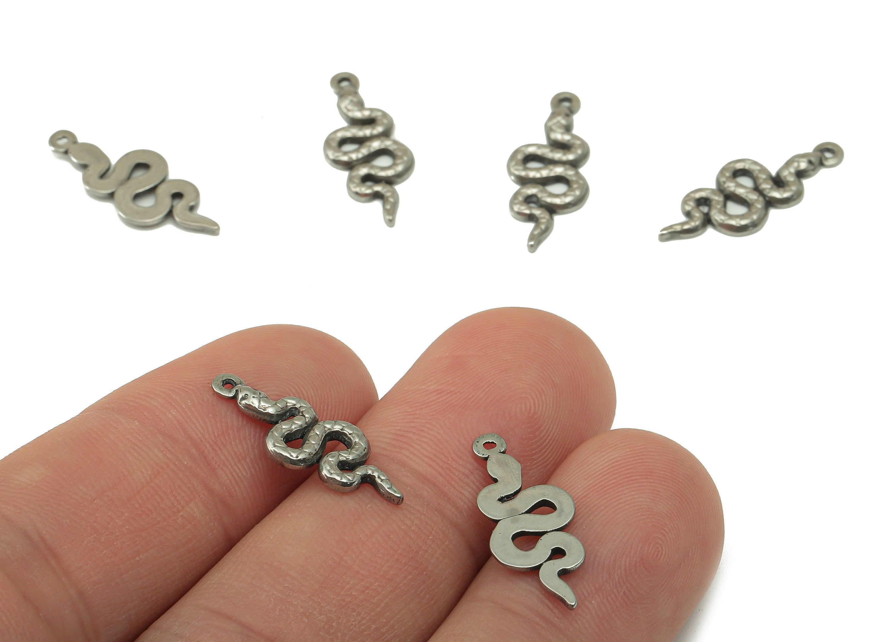Stainless Steel Snake Earring Charms - Stainless Steel Snake - Mini Snake Pendant- Steel Textured Animal Charm -20.31x 7.71x 1.29mm - SS1429 - DOMEDBAZAAR