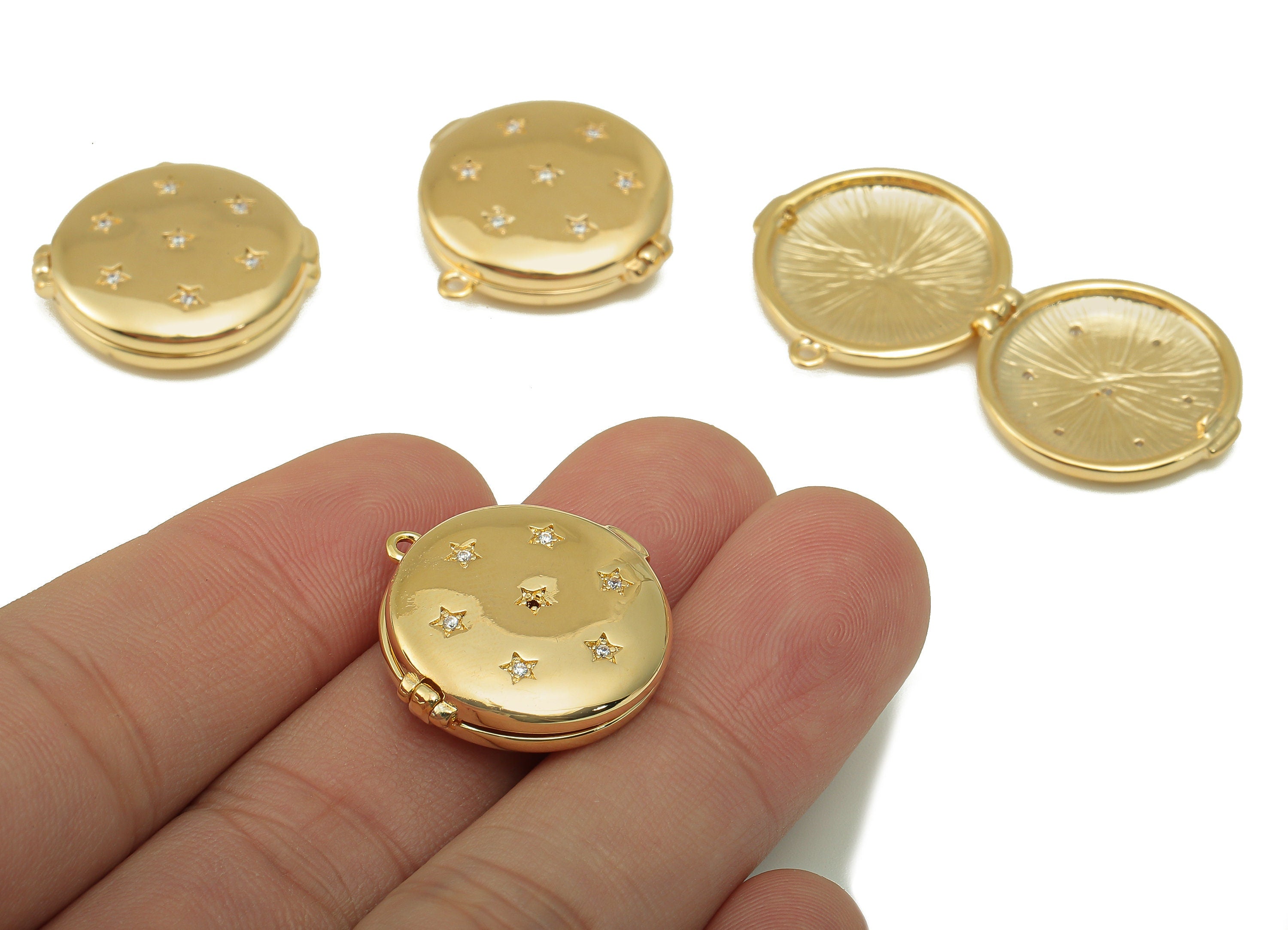 Brass Star locket Charm - Brass Gold Round Locket Charm - 18K Real Gold Locket Pendant - Jewelry Making - 23x23x6.2mm - RGP6667 - DOMEDBAZAAR