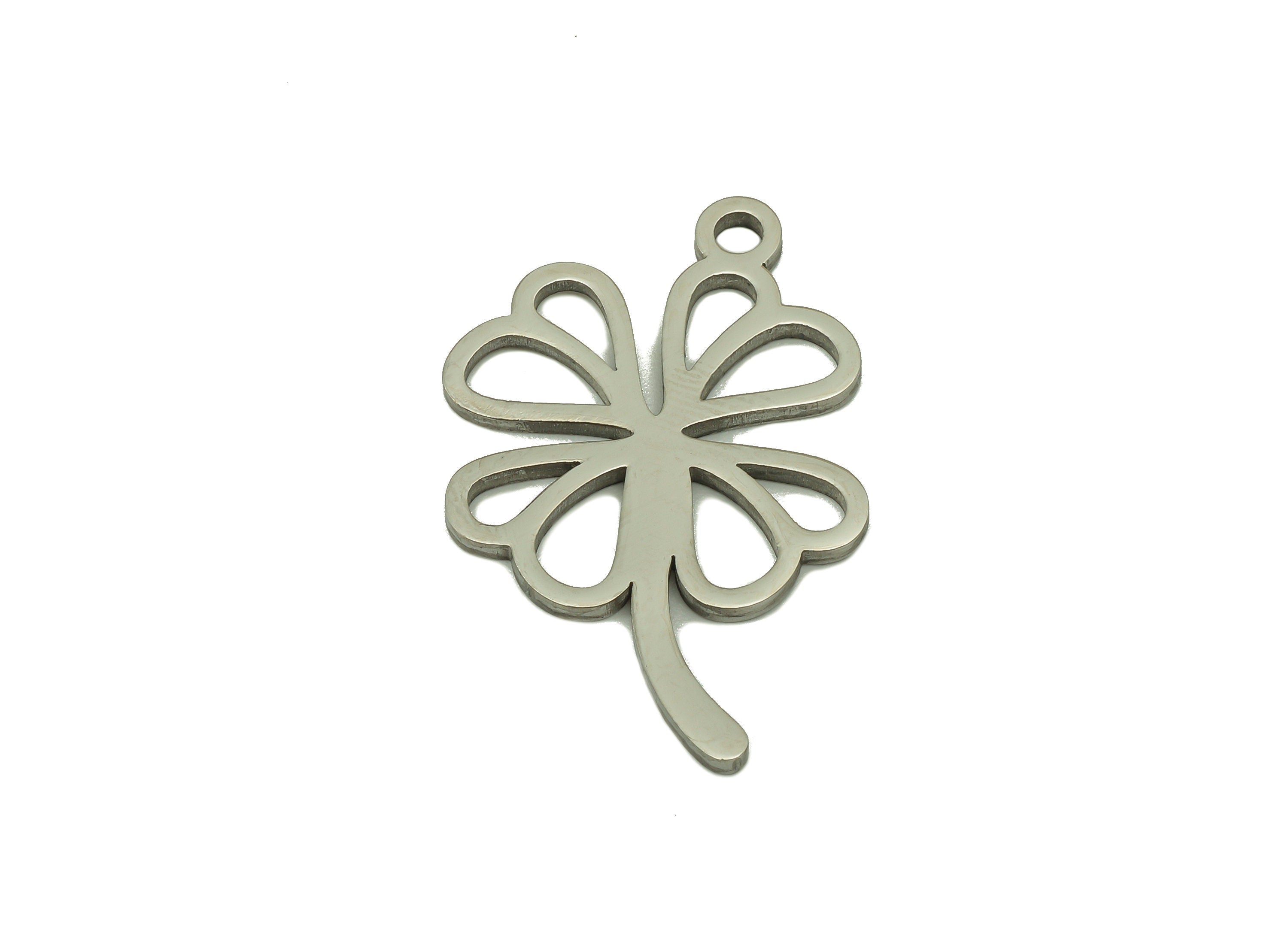 Stainless Steel Four-Leaf Clover Earring Charm - Steel Pendant -Stainless Steel Clover Charm - Steel Leaf Charm -28.7x 19.38x 1.29mm- SS1435 - DOMEDBAZAAR