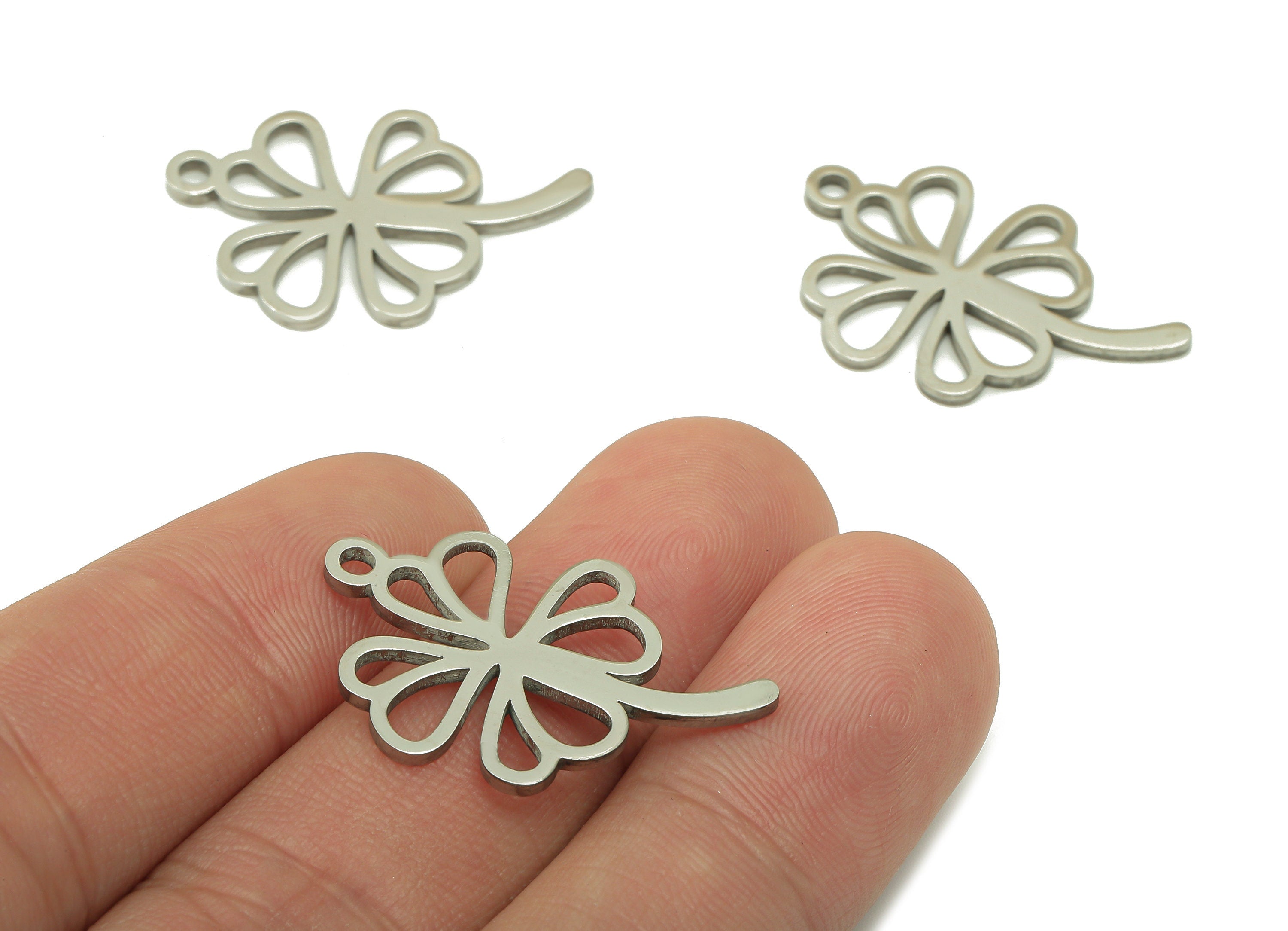 Stainless Steel Four-Leaf Clover Earring Charm - Steel Pendant -Stainless Steel Clover Charm - Steel Leaf Charm -28.7x 19.38x 1.29mm- SS1435 - DOMEDBAZAAR