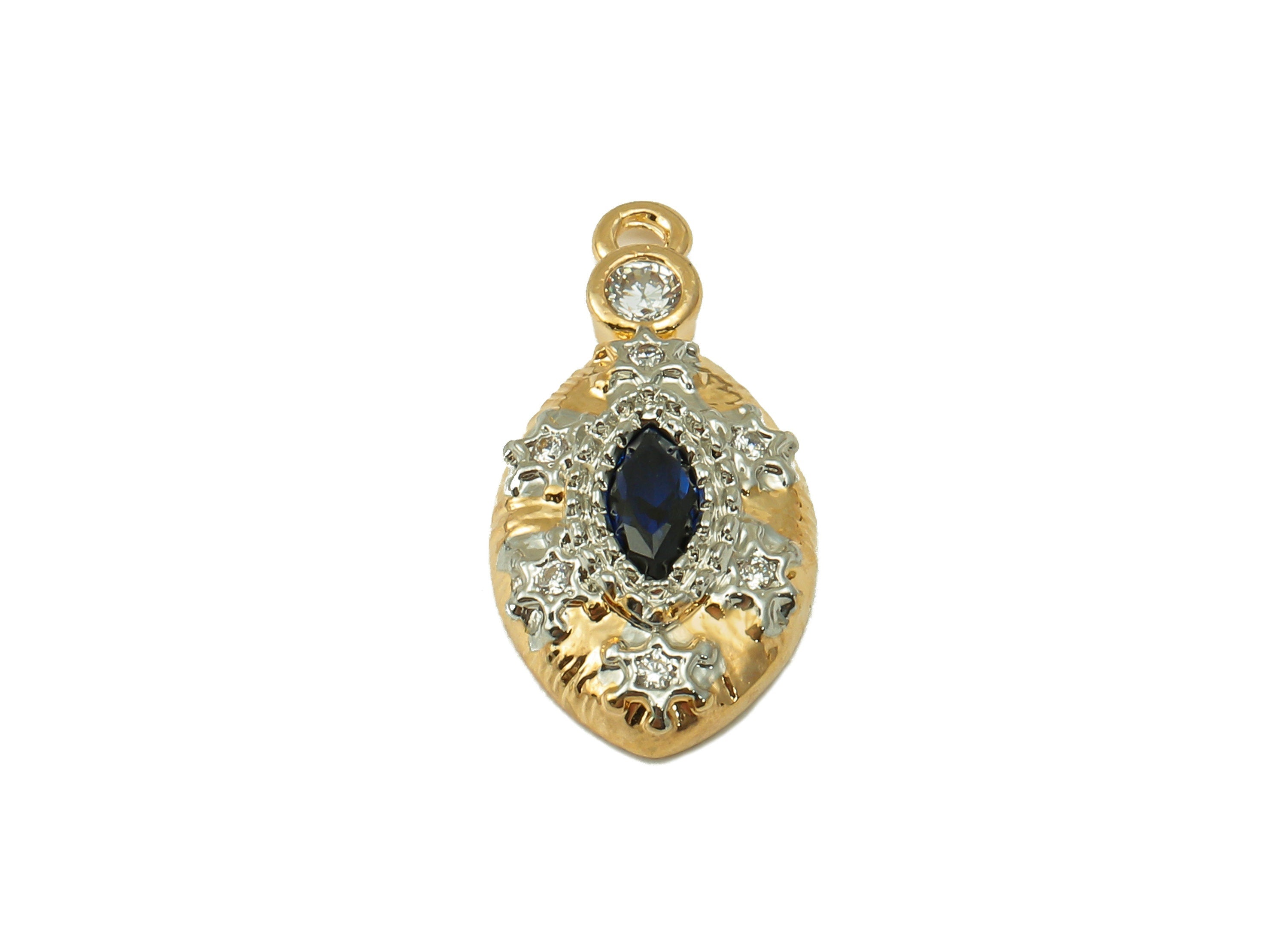 Brass Eye Earring Charm - Barss Cubic Zircon Blue Eye Earring - Pendant With Loop - 18K Real Gold Plating Charm - 20.2x10.2x1.91mm - RGP6599 - DOMEDBAZAAR