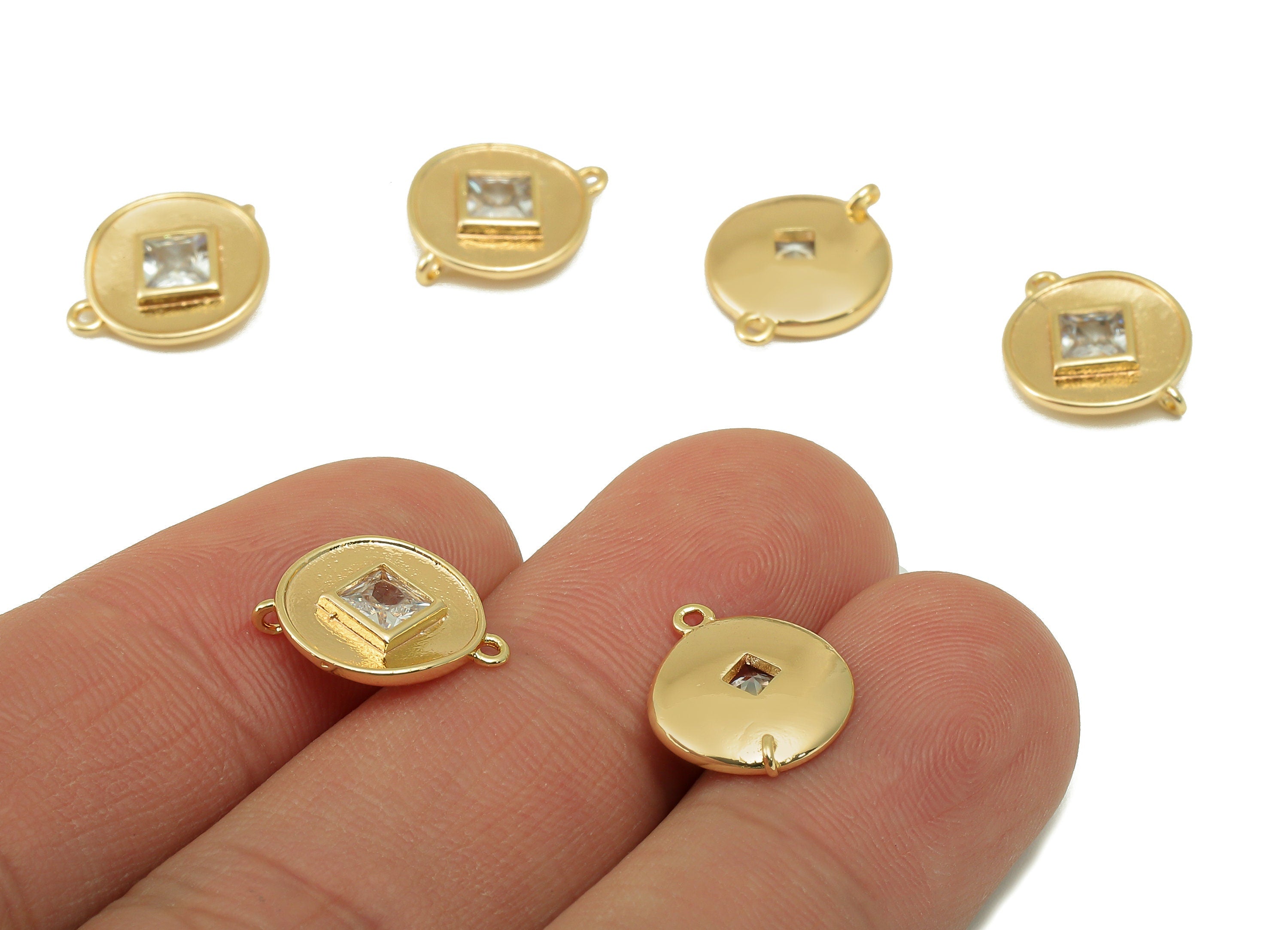 Brass Round Earring Connector - Brass Cubic Zircon Charms - CZ Princess Cross Connector -18K Real Gold Plated Brass -14.2x11.4x2.7mm-RGP6655 - DOMEDBAZAAR