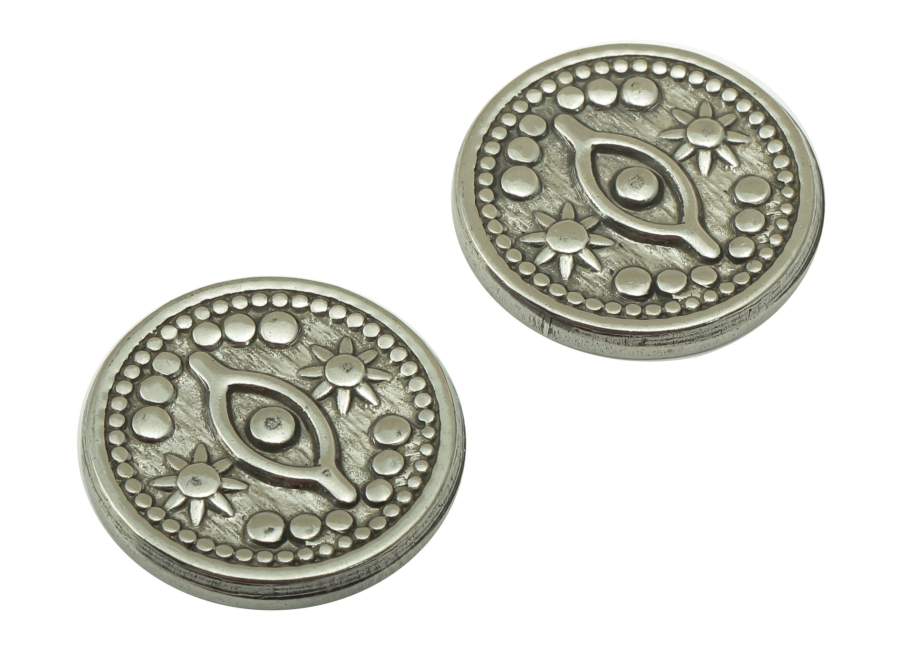 Stainless Steel Eye - Steel Round Sun Metal Disc - Stainless Steel -For Earring - Steel Dots Textured Eye Disc -18.2 x 15.5 x 2.86mm- SS1442 - DOMEDBAZAAR