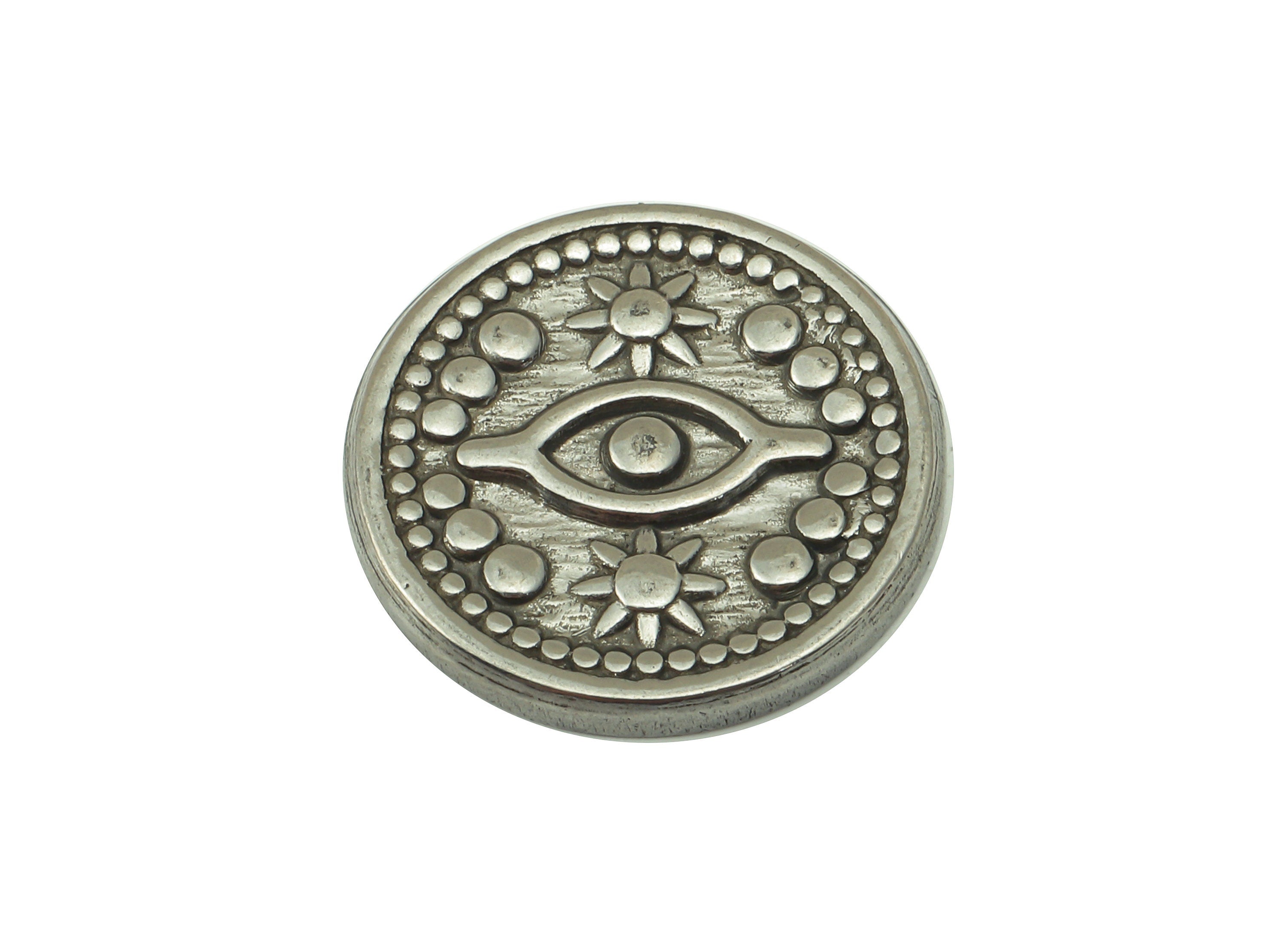 Stainless Steel Eye - Steel Round Sun Metal Disc - Stainless Steel -For Earring - Steel Dots Textured Eye Disc -18.2 x 15.5 x 2.86mm- SS1442 - DOMEDBAZAAR