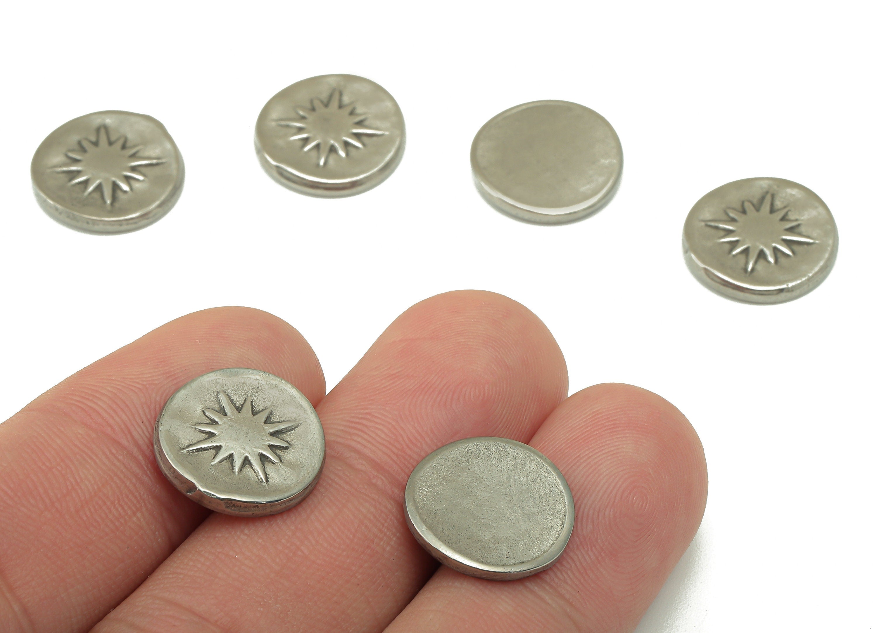 Stainless Steel Star Earring - Steel Round Disc Earring - 304 Stainless Steel - Steel Hammered - For Earring - 14.63 x 14.63 x2.22mm- SS1444 - DOMEDBAZAAR