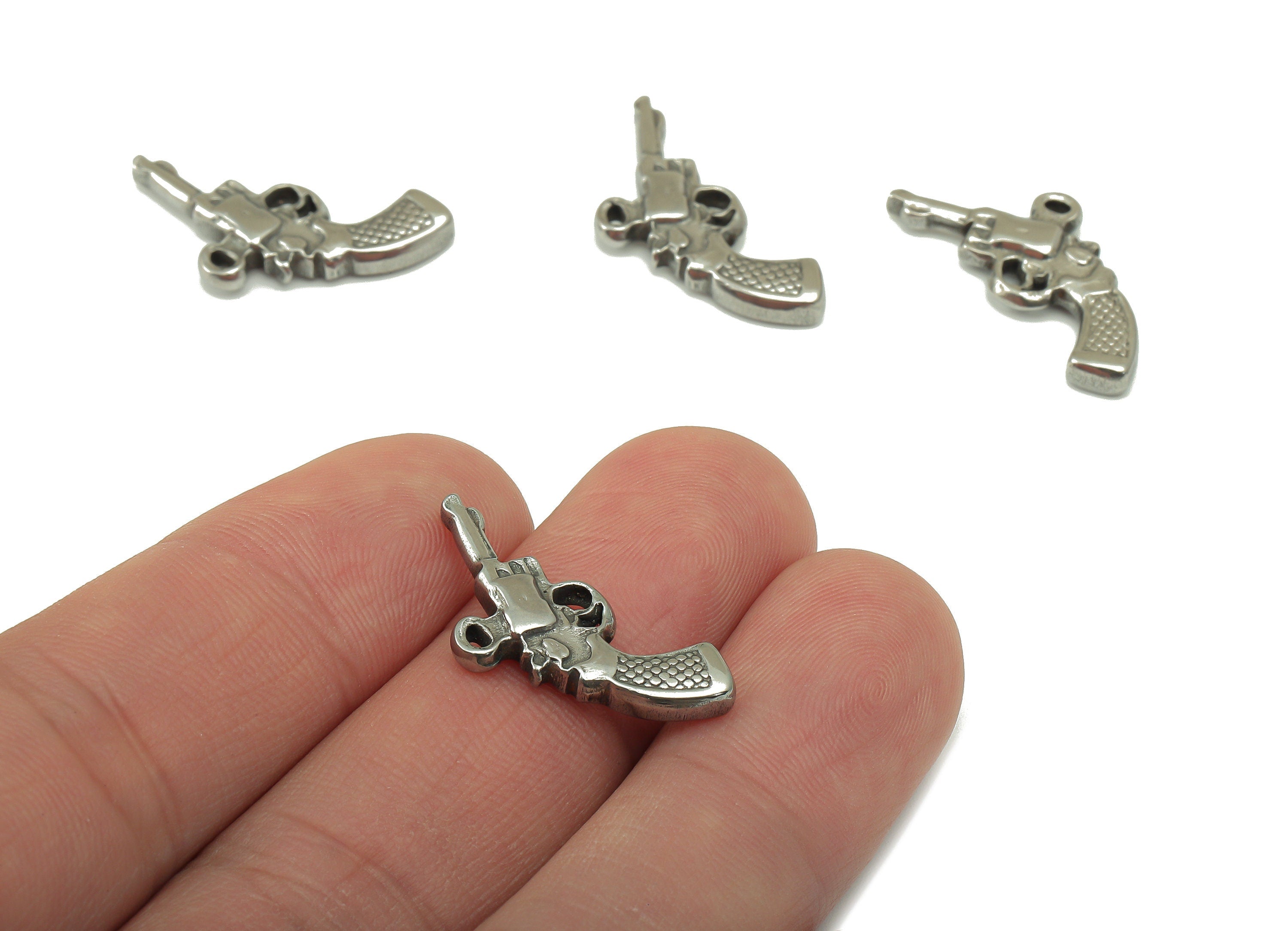 Stainless Steel Gun Earring Charm - Steel Mini Gun Charm - 304 Stainless Steel -Mini Gun Pendant - Whell Gun Figure -24.97x11x3.2mm - SS1450 - DOMEDBAZAAR
