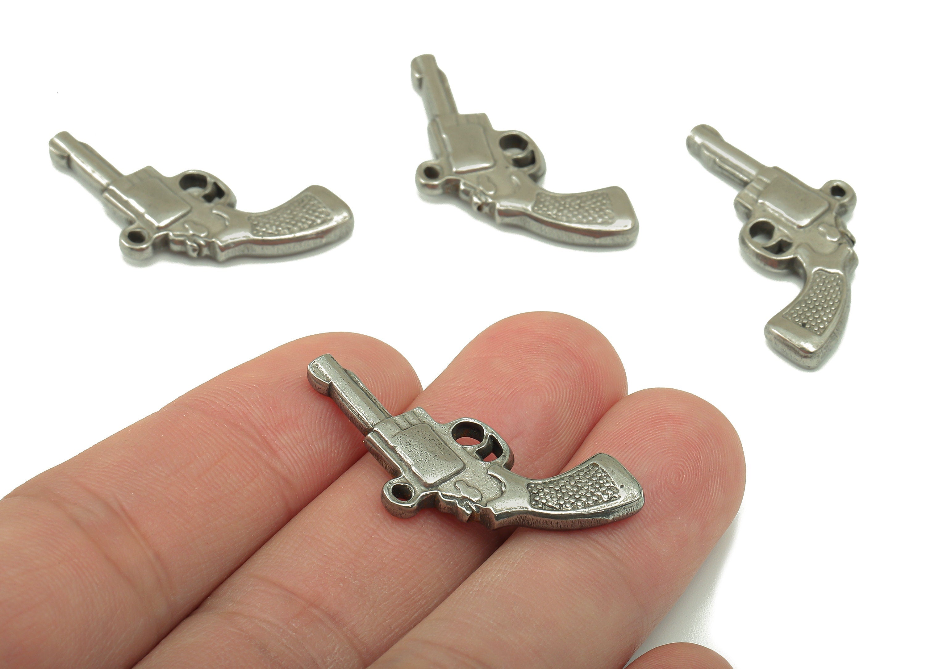 Stainless Steel Gun Earring Charm - Steel Gun Charm - 304 Stainless Steel -Mini Gun Pendant - Whell Gun Figure -35.5 x14.7 x 3.87mm - SS1451 - DOMEDBAZAAR