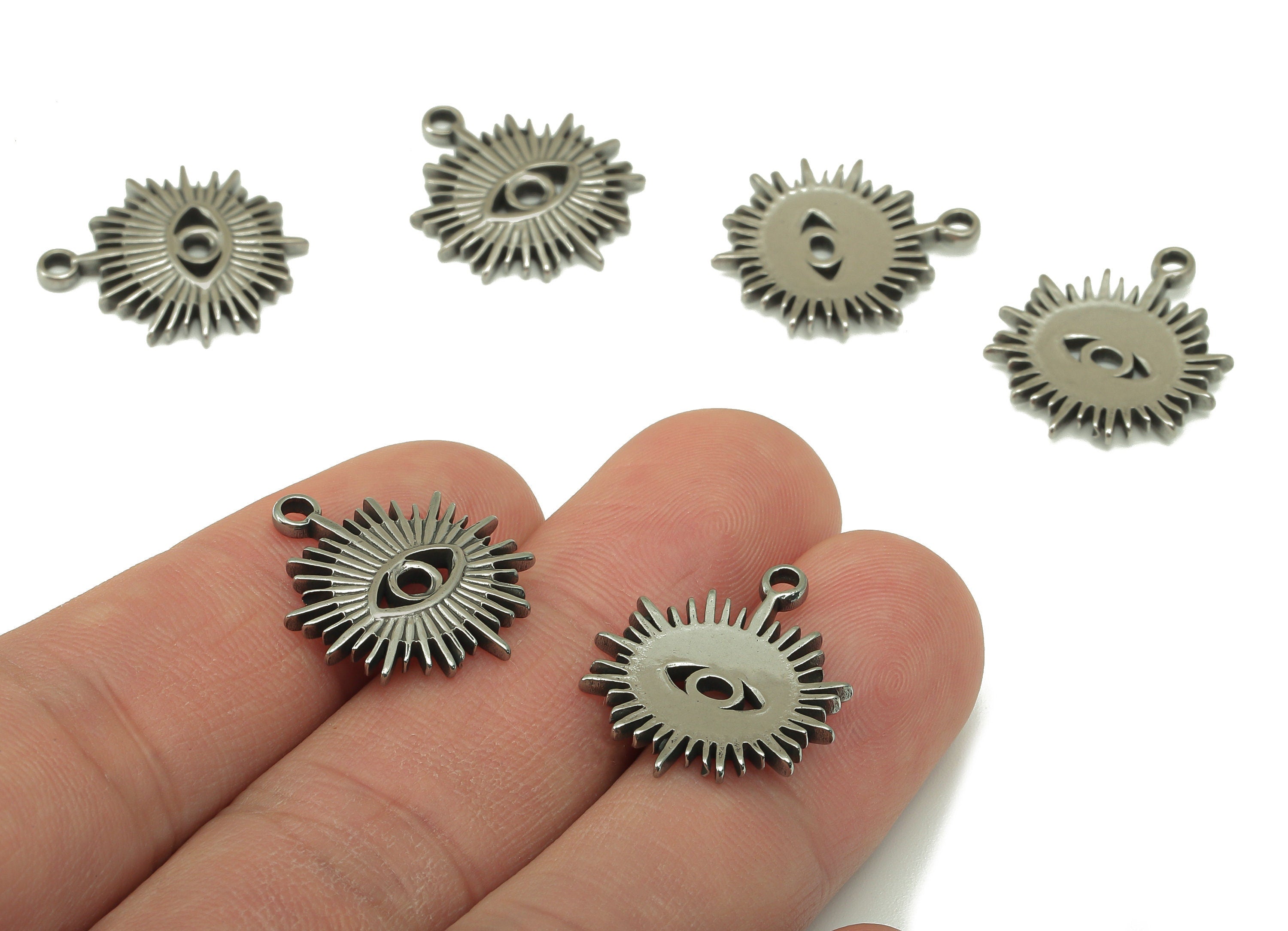 Stainless Steel Sun Earring Charm - Steel Sun Eye Charm - 304 Stainless Steel -Steel Sunshine Pendant -20.87x 18.33x 2.42mm - SS1453 - DOMEDBAZAAR