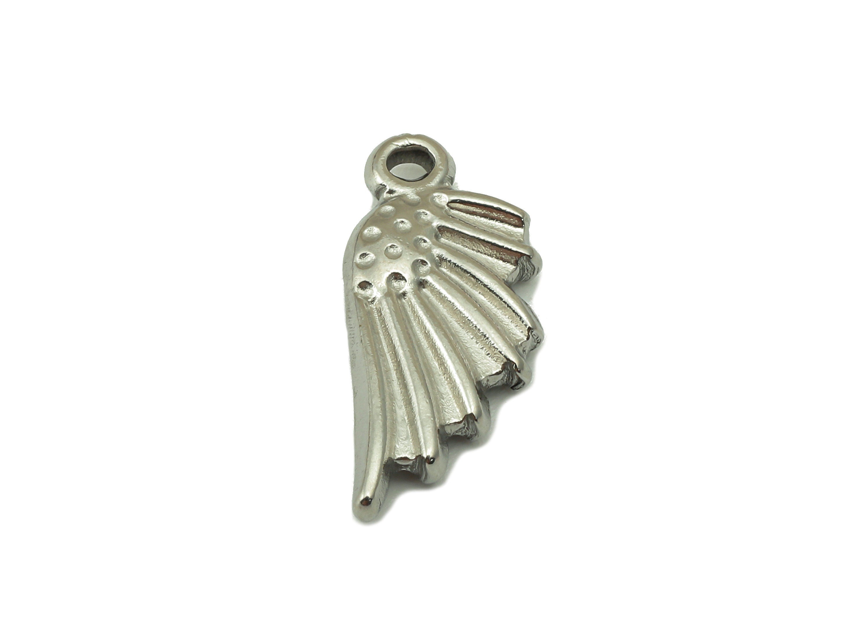 Stainless Steel Wing Earring Charm - Steel Angle Wing Charm - 304 Stainless Steel -Steel Fishtail Pendant -18.04x 8.19x 2.76mm - SS1454 - DOMEDBAZAAR