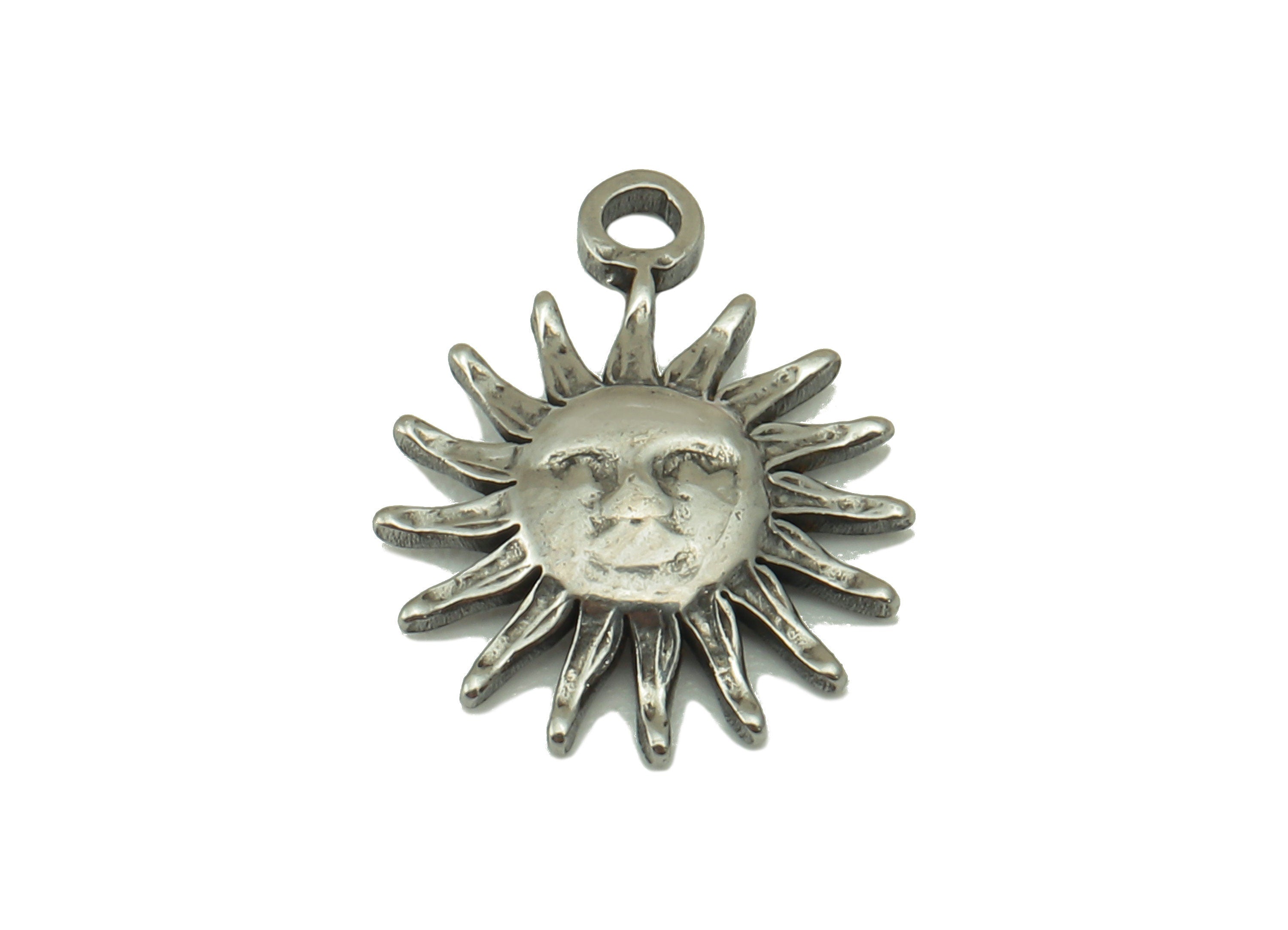Stainless Steel Sun Earring Charm - Steel Sun Face Charm -Mini Sun Charm For Bracelet -Steel Sunshine Pendant -14.4x11.49x1.2mm - SS1455 - DOMEDBAZAAR