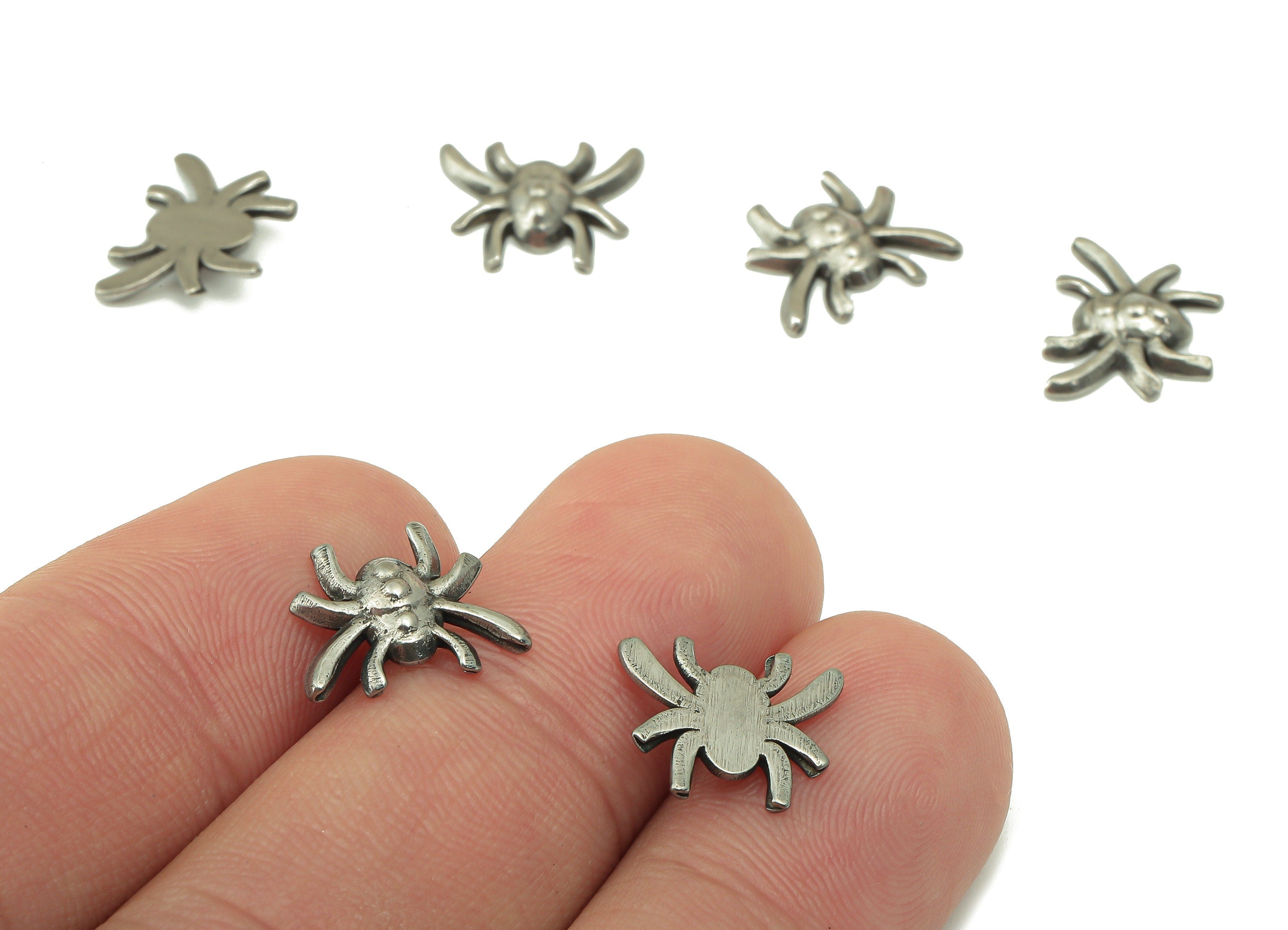 Stainless Steel Spider Earring Charm - Steel Mini Spider Charm - 304 Stainless Steel -Steel Animal Charm -10.41x 12.72 x 1.87mm - SS1456 - DOMEDBAZAAR