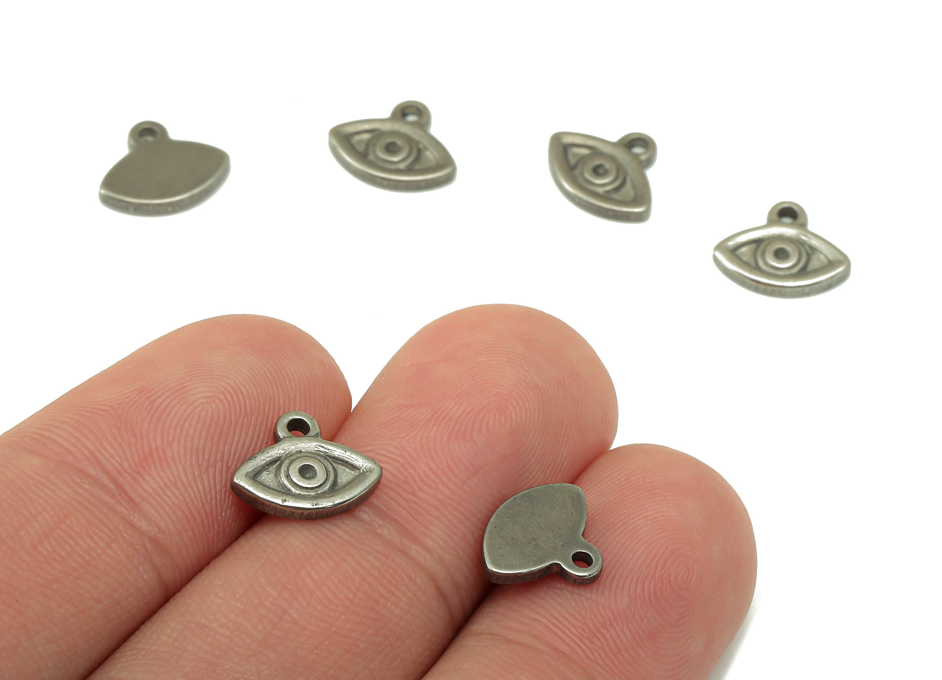 Stainless Steel Eye Earring Charm - Steel Mini Eye Charm - 304 Stainless Steel -Steel Eye Charm -10.6 x 8.7 x 1.61mm - SS1458 - DOMEDBAZAAR
