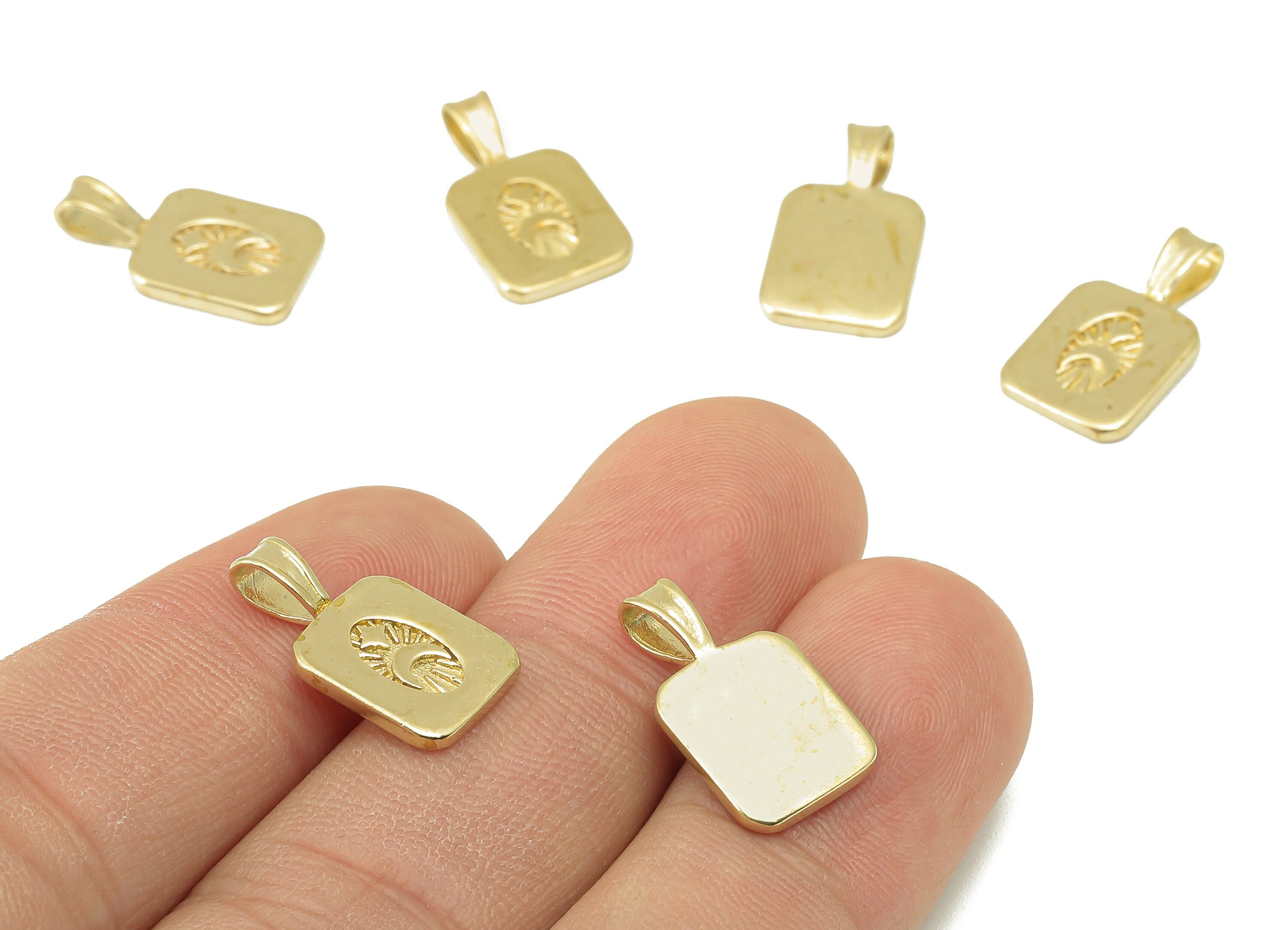 Brass Rectangle Earring Charm - Raw Brass Crescent Charm - Ellipse Star Charm - Jewelry Supplies - For Necklace -17.6x9.7x 1.48mm - PP8349 - DOMEDBAZAAR