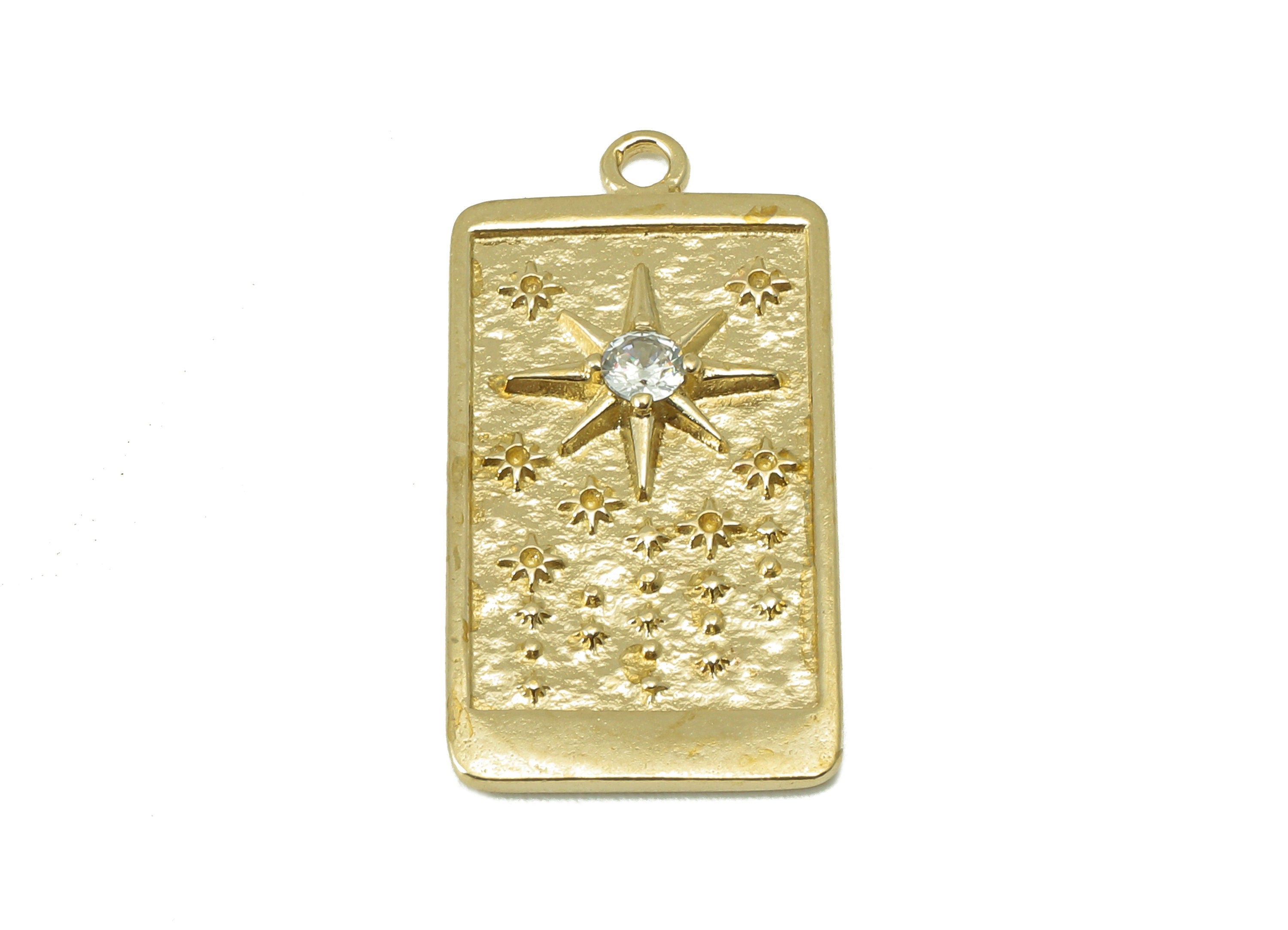 Brass Rectangular Earring Charm - Raw Brass Vintage Tarot Cards Pendant - Cubic Zircon - Sun CZ Charm - For Necklaces-27x13.6x2.6mm-PP8355 - DOMEDBAZAAR