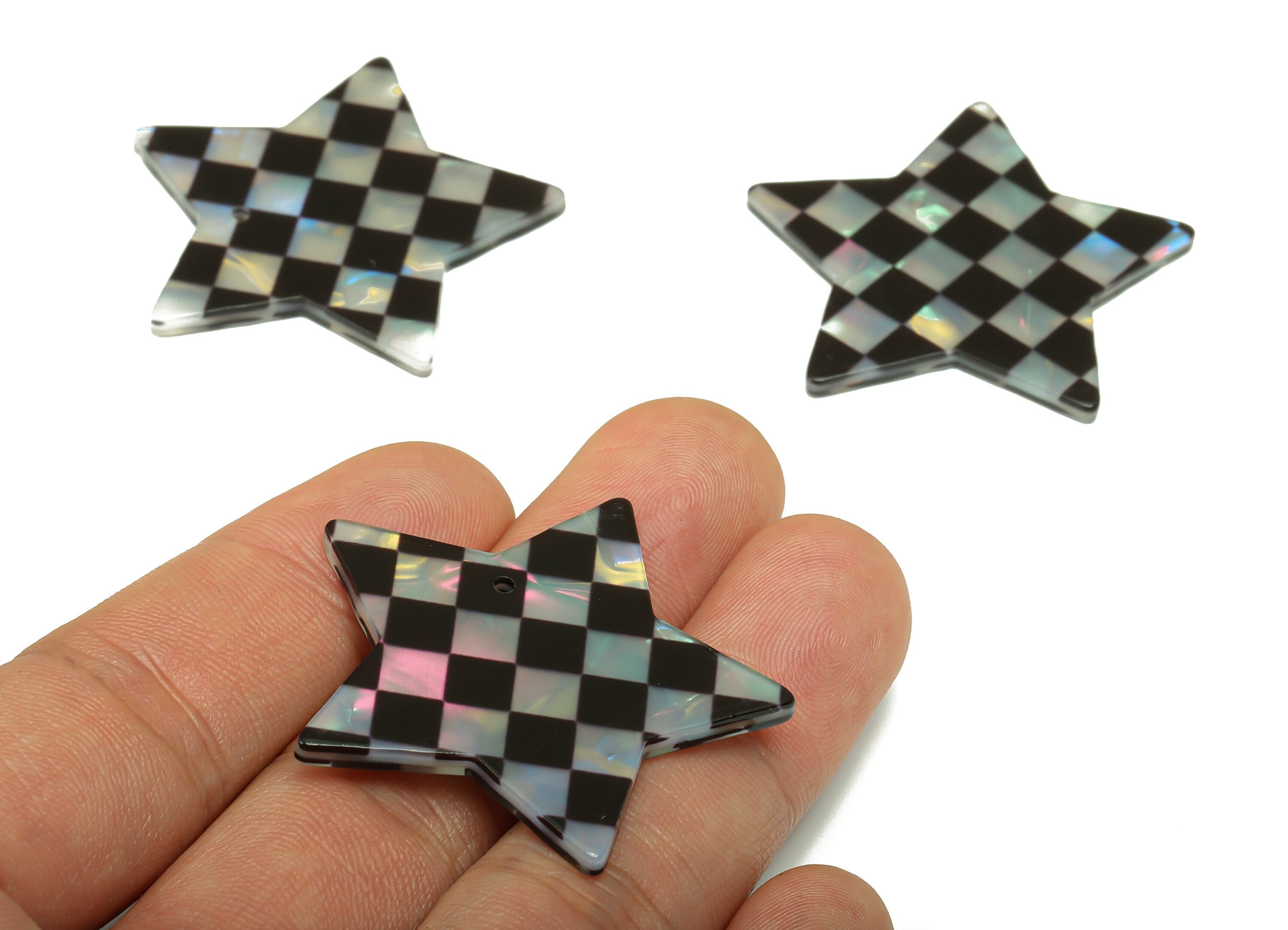 Acetates Star Earring Charms - Acetate Star Checkerboard laser Pendant - Jewelry Supplies - Color Code: A875- 40x39.99x 2.46mm - AC2551-A875 - DOMEDBAZAAR