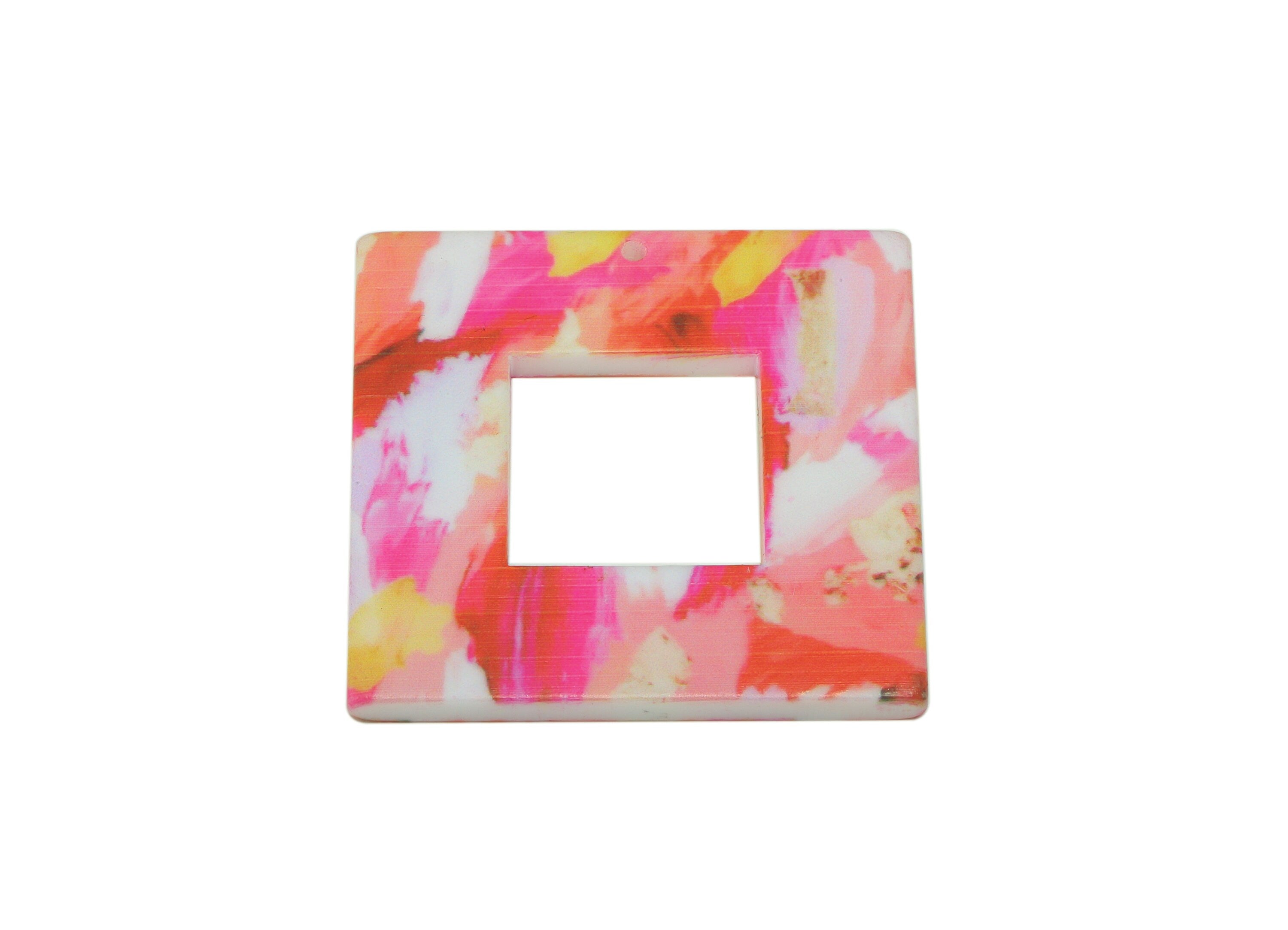 Acrylic Square Earring Charm - Acrylic Rainbow Square Pendant with Hole -Charm for Necklace- Code Color: B13 -34.54x34.5x3.05mm - AC2568-B13 - DOMEDBAZAAR