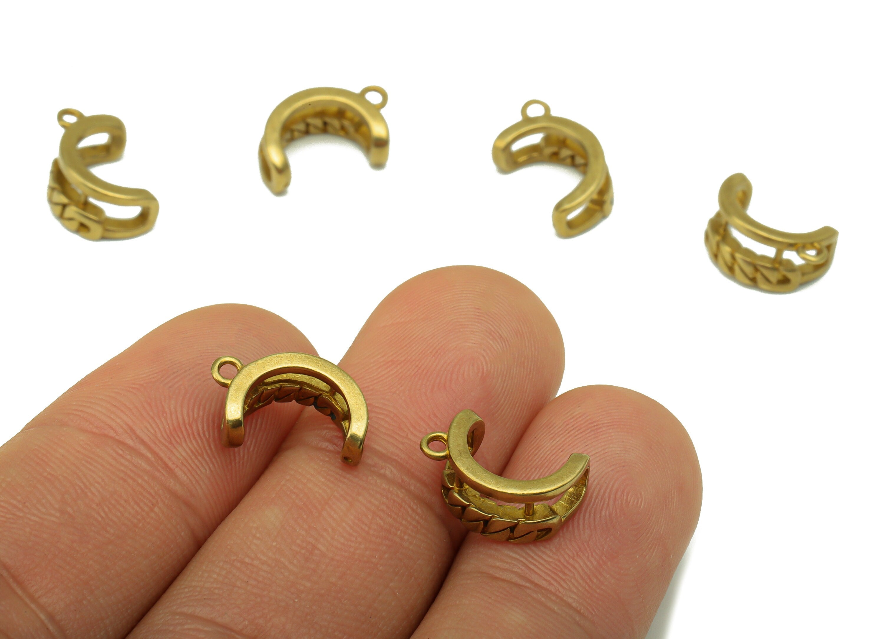 Brass Cuff Earring Charm - Raw Brass Ear Cuff with Loop - Textured Chain Earring Cuff - Cuff Ear Charm - 11.67 x 8.21 x 1.98mm - PP8140 - DOMEDBAZAAR