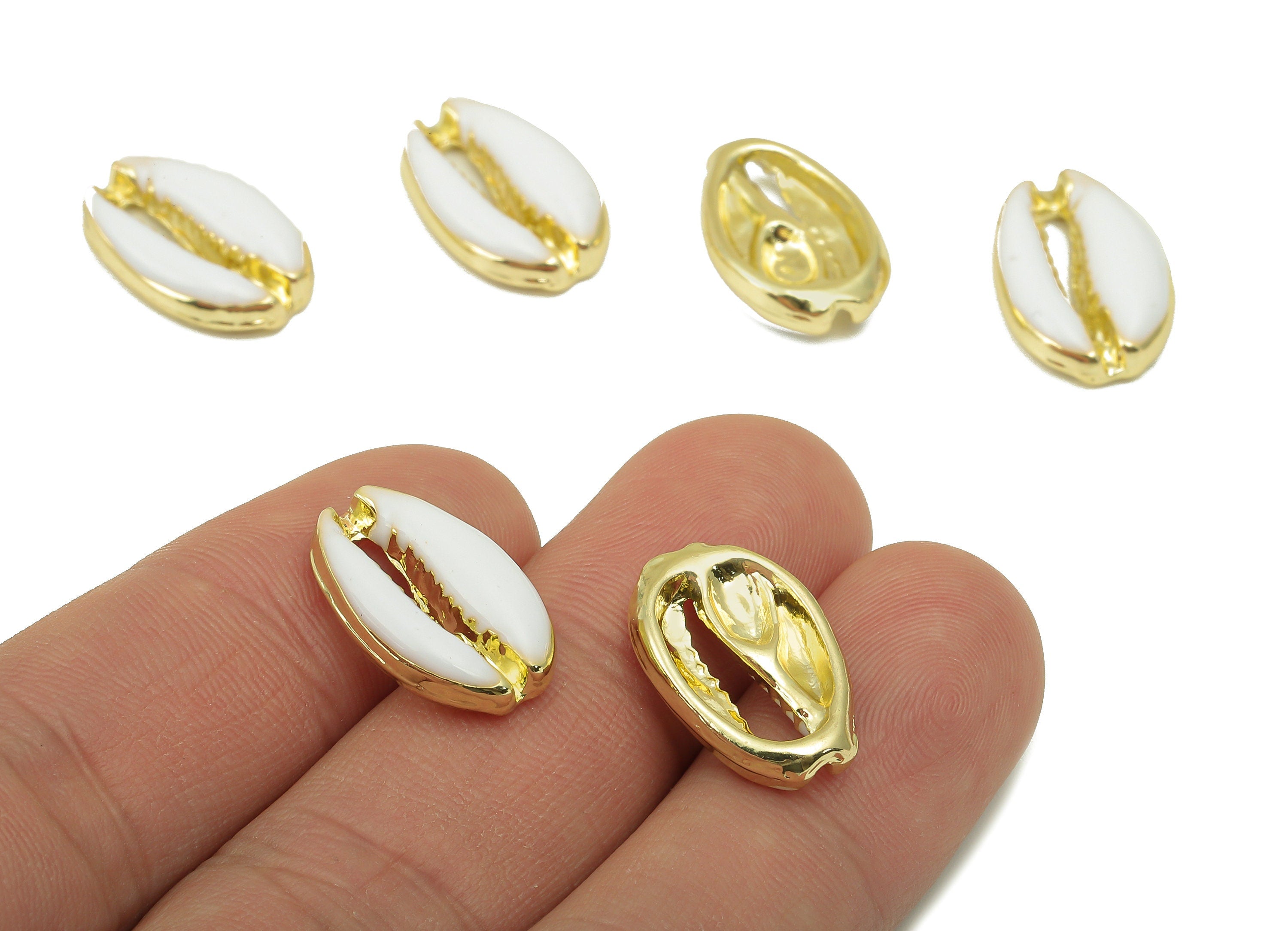 Alloy Cowrie Charms - Gold Open Cowrie Charm -Alloy Open Cowrie Charm - KC Gold Tone White Plated -18.62 x 12.13 x 4.47mm- ZZ2042 - DOMEDBAZAAR