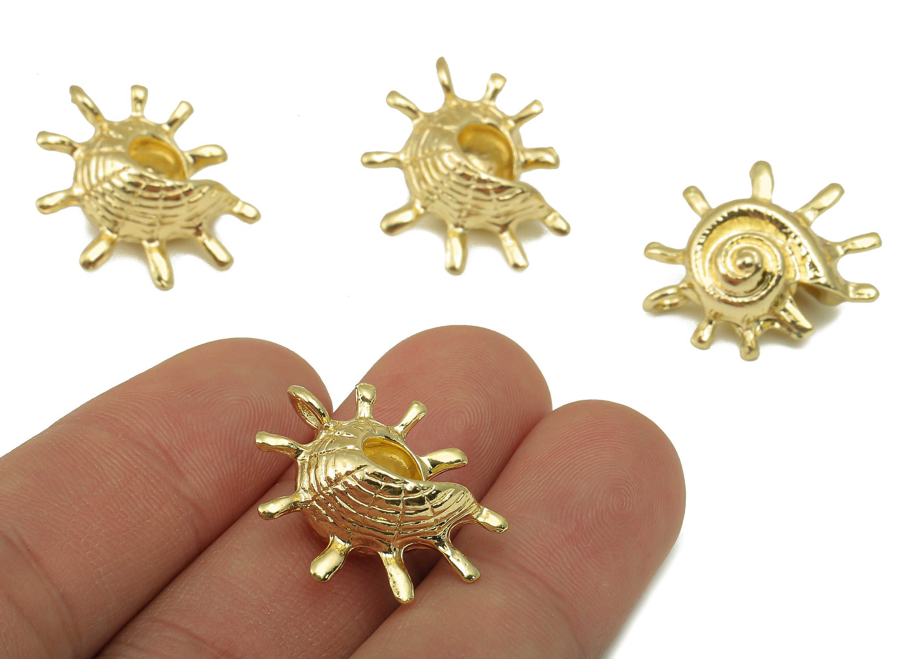 Alloy Cone Shell Charms - Zinc Alloy Trumpet Shell Charm -Whelk Seashell - KC Gold Tone Plated -24x19x13mm- ZZ2044 - DOMEDBAZAAR