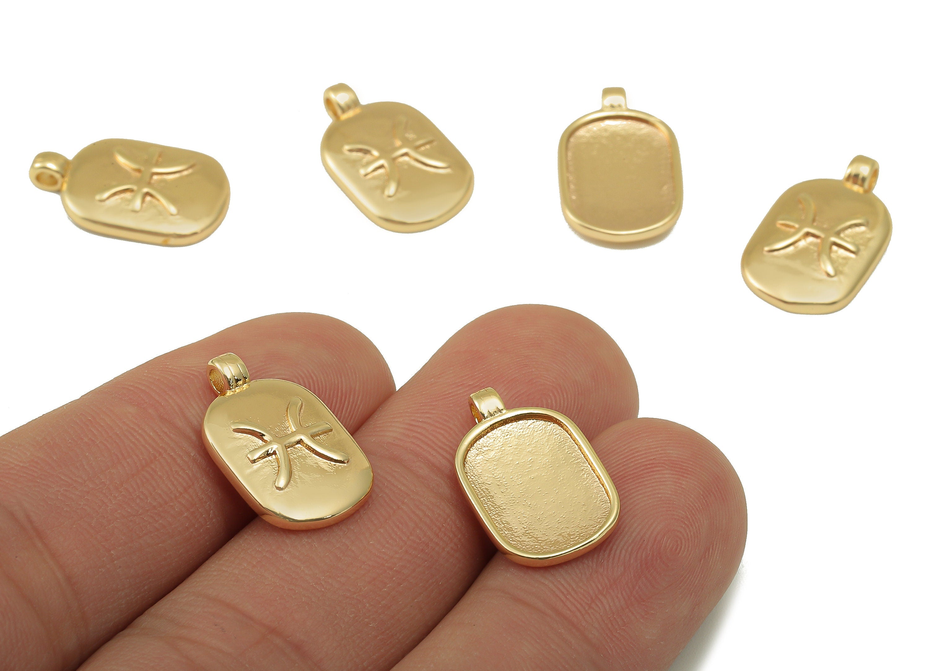 Brass Oval Earring Charm - Brass Constellation Earring -Textured Oval Pisces Pendant-18K Real Gold Plated-JewelryMaking-18x11x2.7mm-RGP6669B - DOMEDBAZAAR