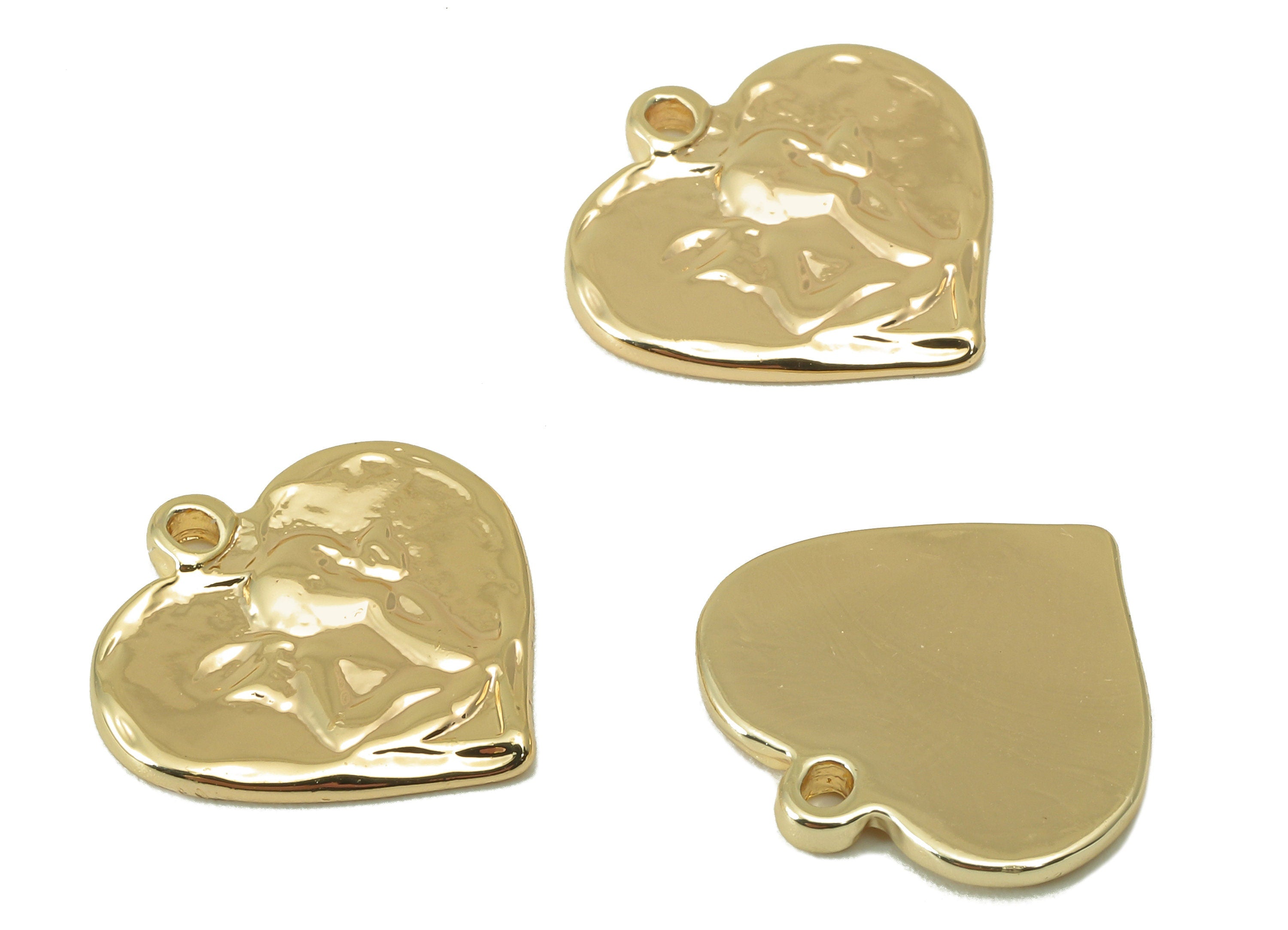 Brass Heart Charm - Brass Heart Pendant - Mini Heart Earring Charm - Gold Textured Heart Pendant -Jewelry Supplies-15.7x15.8x 1.82mm-RGP6011 - DOMEDBAZAAR