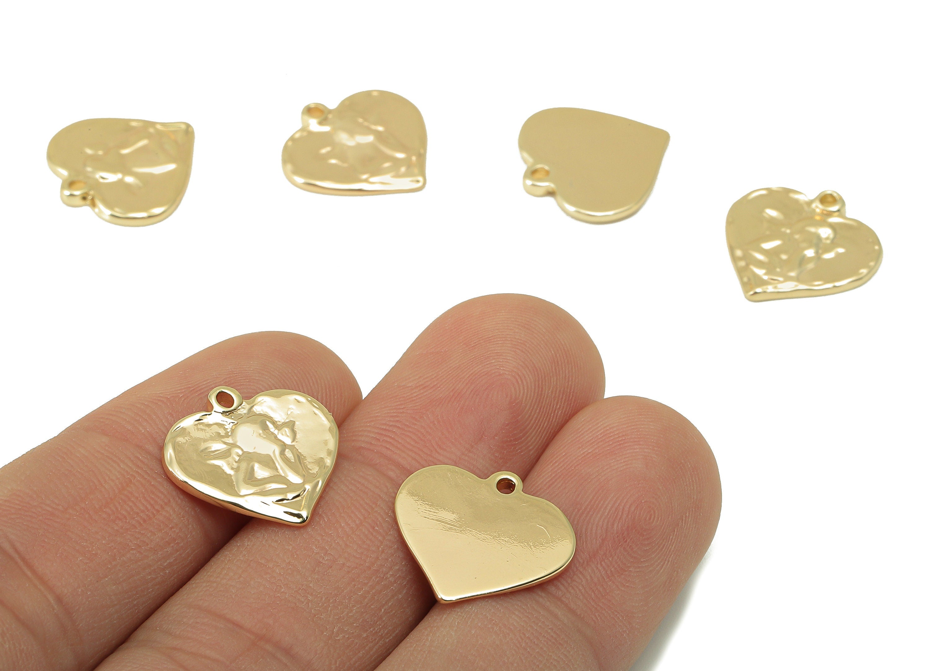 Brass Heart Charm - Brass Heart Pendant - Mini Heart Earring Charm - Gold Textured Heart Pendant -Jewelry Supplies-15.7x15.8x 1.82mm-RGP6011 - DOMEDBAZAAR
