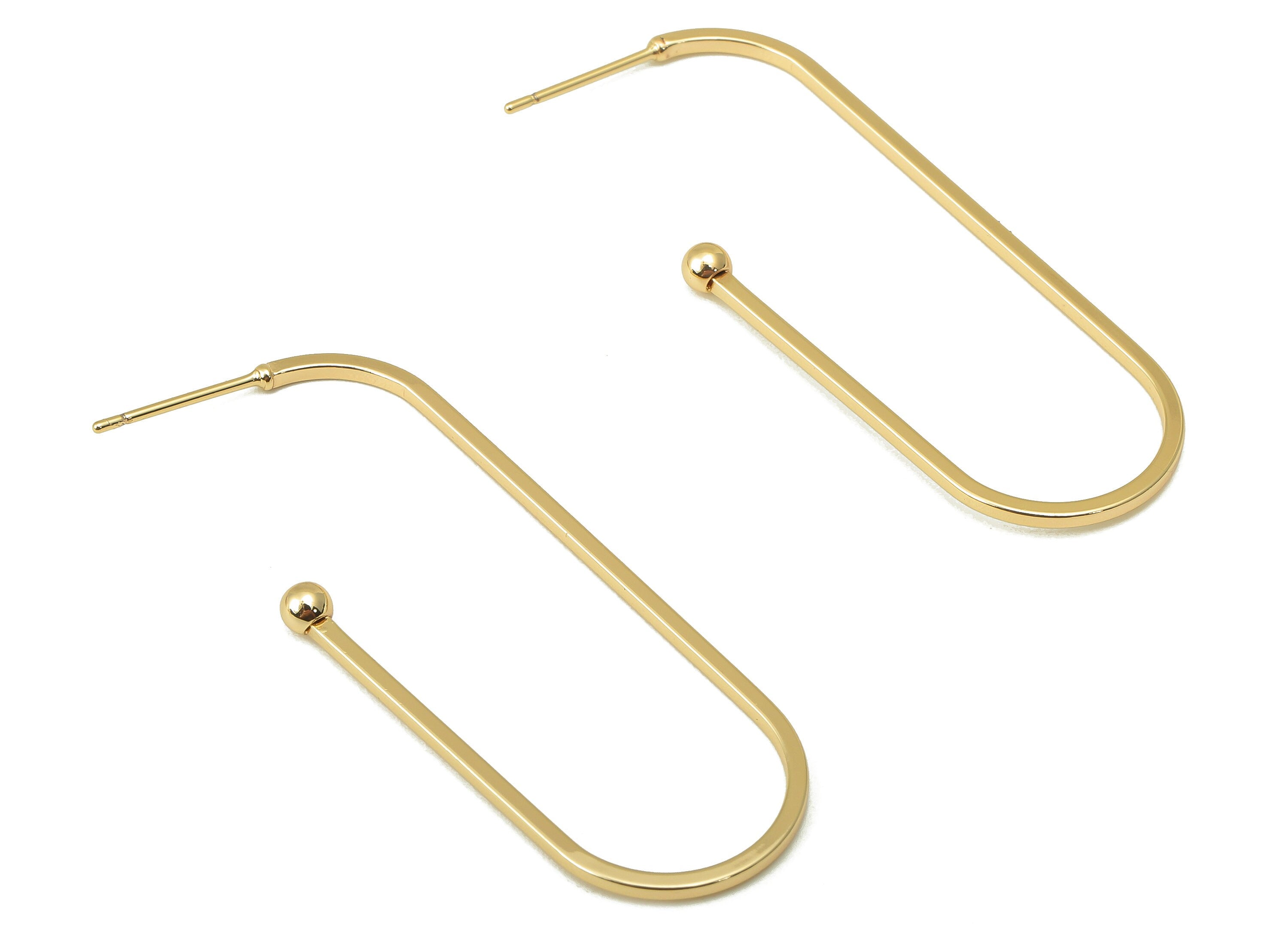 Brass Oval Rectangle Stud Earring - Brass Mini Ball Earring Post - Open Earring Post - 18K Real Gold Plated - 45.83x 17.1x 1.15mm-RGP6016 - DOMEDBAZAAR