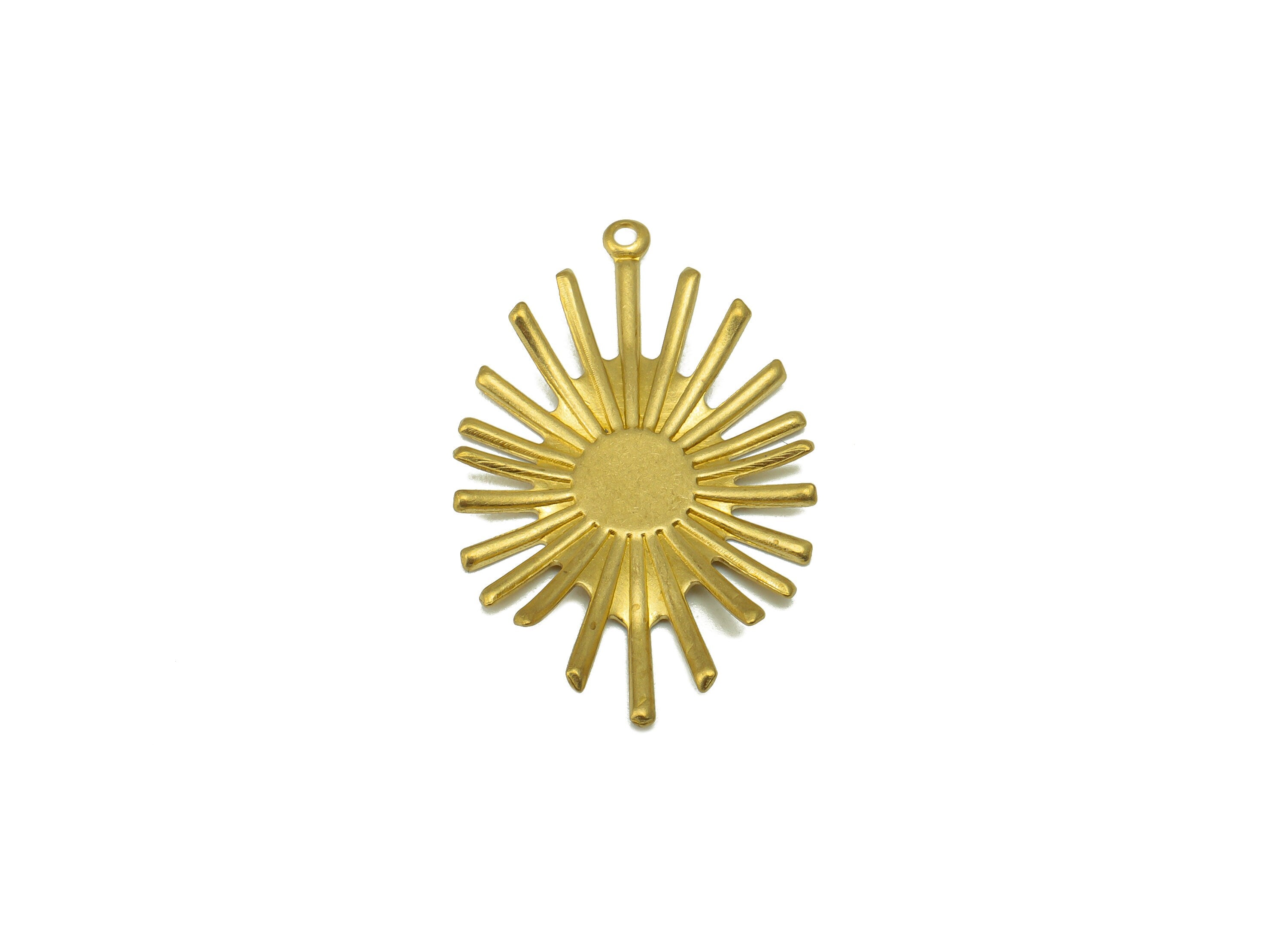Brass Ellipse Earring - Brass Sun Radial Geometry Pendant - Brass Fringe Earring Charm- For Necklace -For Pendant- 32.93x20x 1.01mm - PP8515 - DOMEDBAZAAR