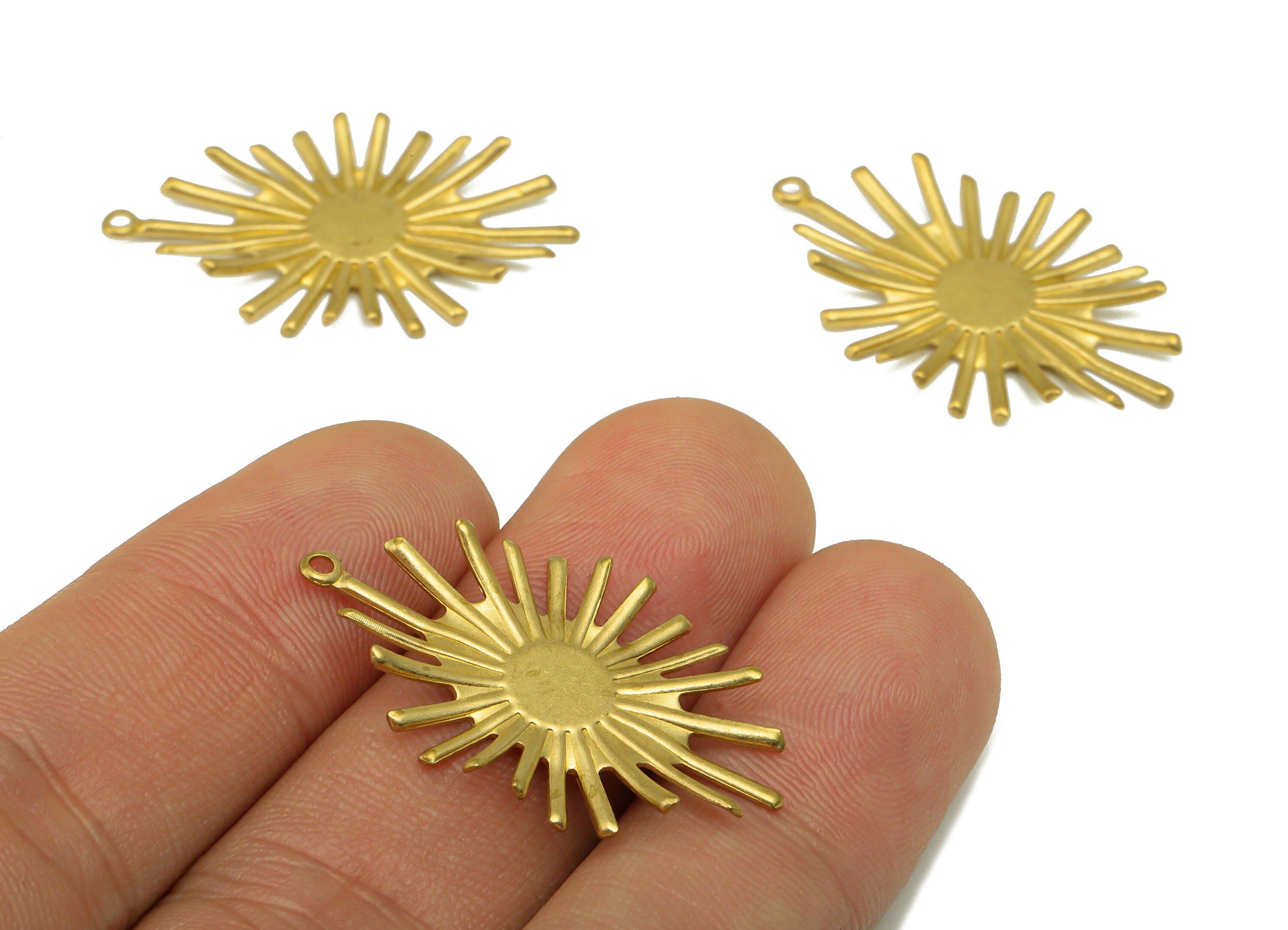 Brass Ellipse Earring - Brass Sun Radial Geometry Pendant - Brass Fringe Earring Charm- For Necklace -For Pendant- 32.93x20x 1.01mm - PP8515 - DOMEDBAZAAR