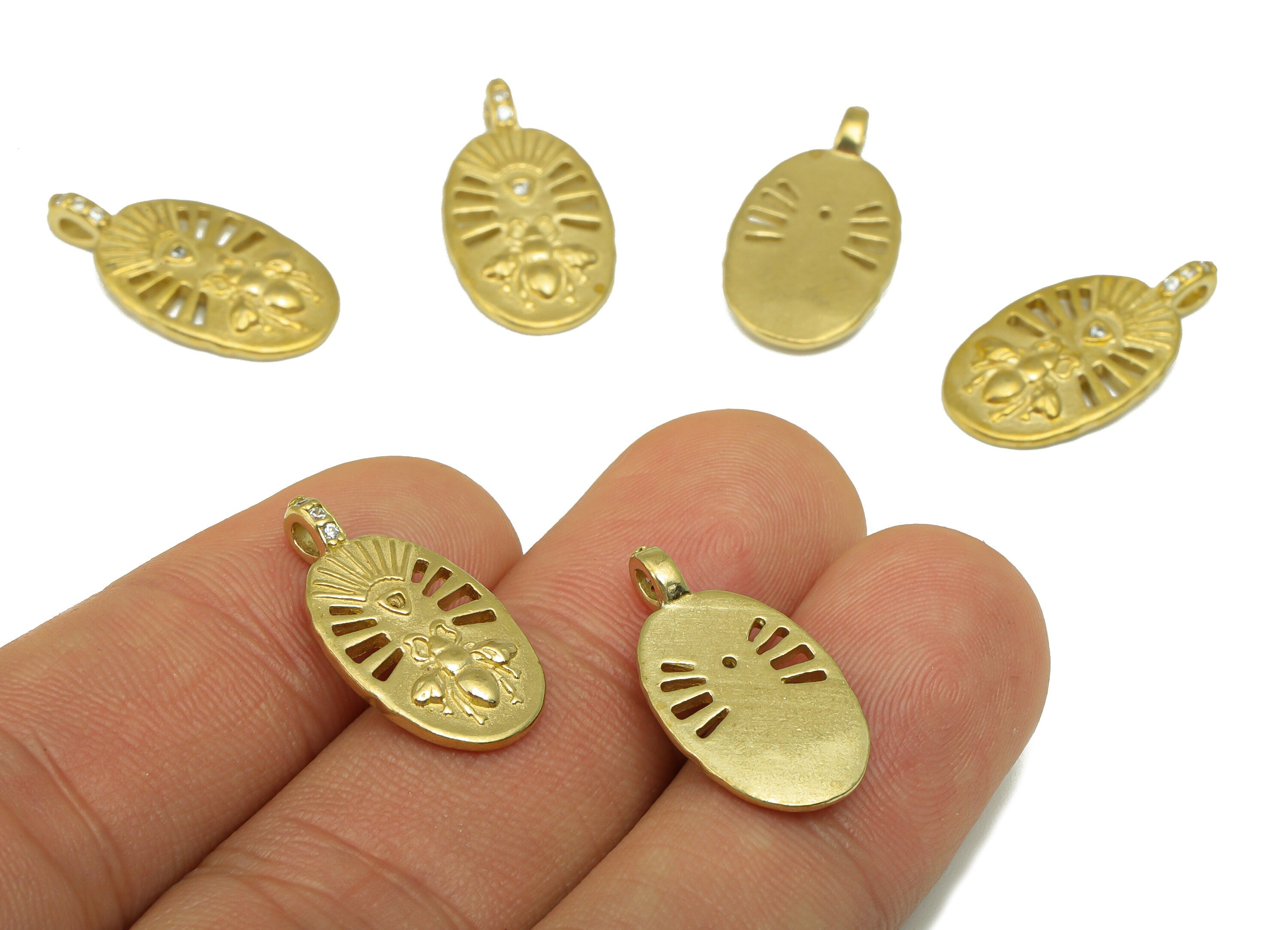 Brass Fly Charm - Raw Brass Fly CZ Oval Pendant - Brass Cubic Zirconia Animal Earring Charm - For Necklace -21.78 x 11.63 x 1.7mm - PP8530 - DOMEDBAZAAR